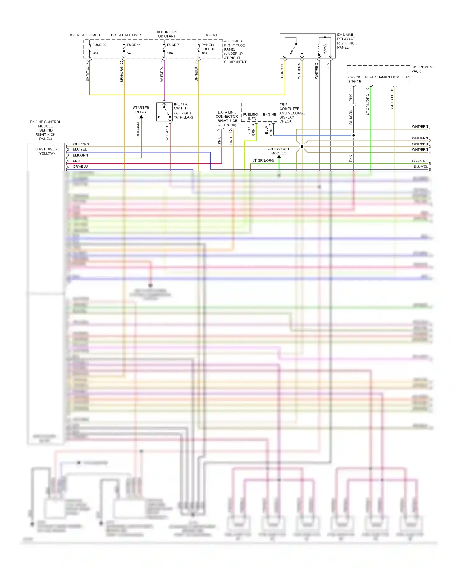 Jaguar XJS Series 3 (1990-1996) engine control module (behind right kick panel) wiring diagram  (1 of 1)