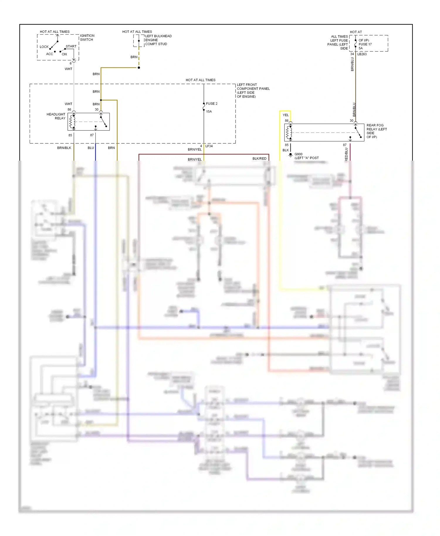 Jaguar XJS Series 3 (1990-1996) left front fuse panel (left front component panel) wiring diagram  (2 of 2)