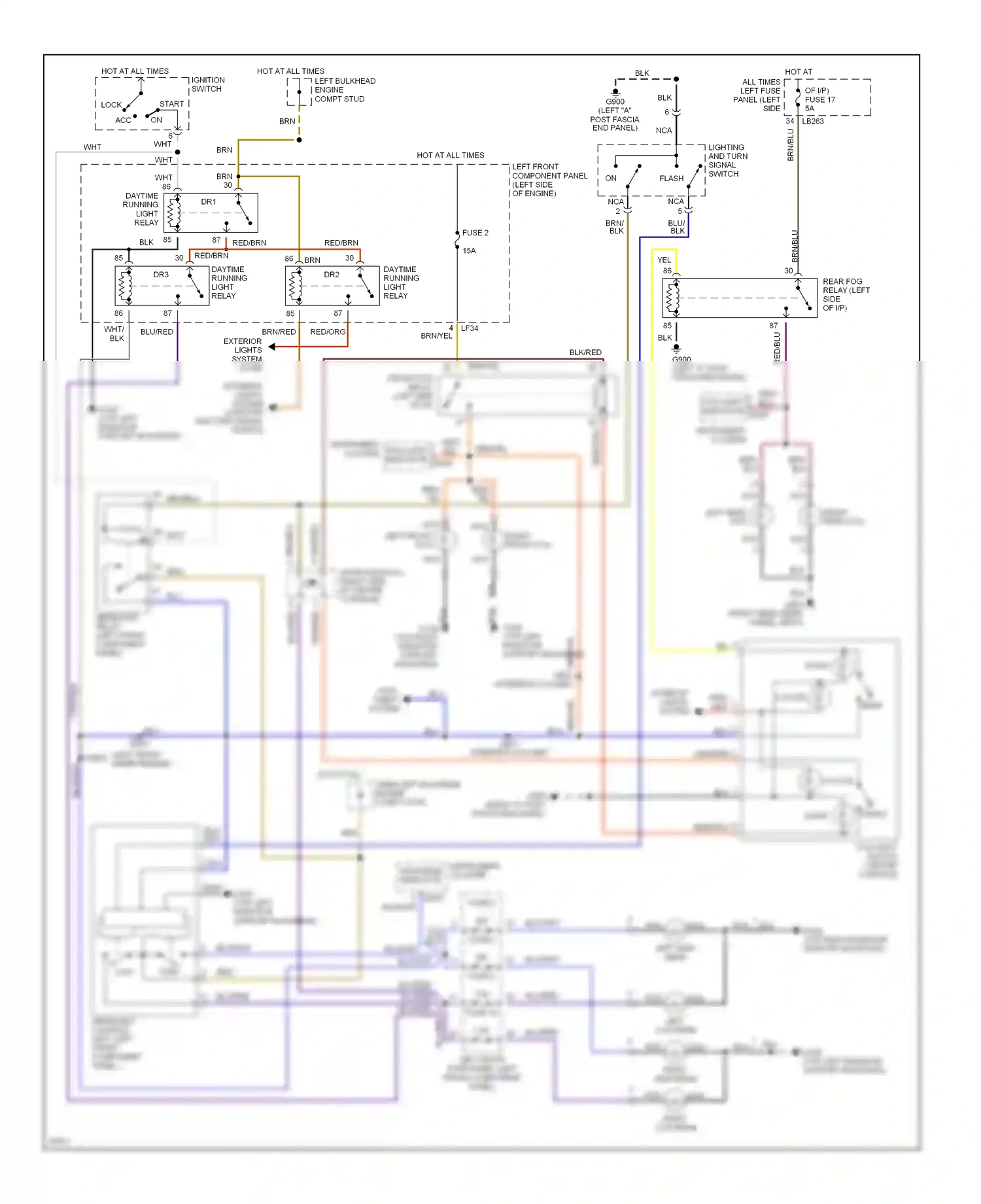 Jaguar XJS Series 3 (1990-1996) left front fuse panel (left front component panel) wiring diagram  (1 of 2)