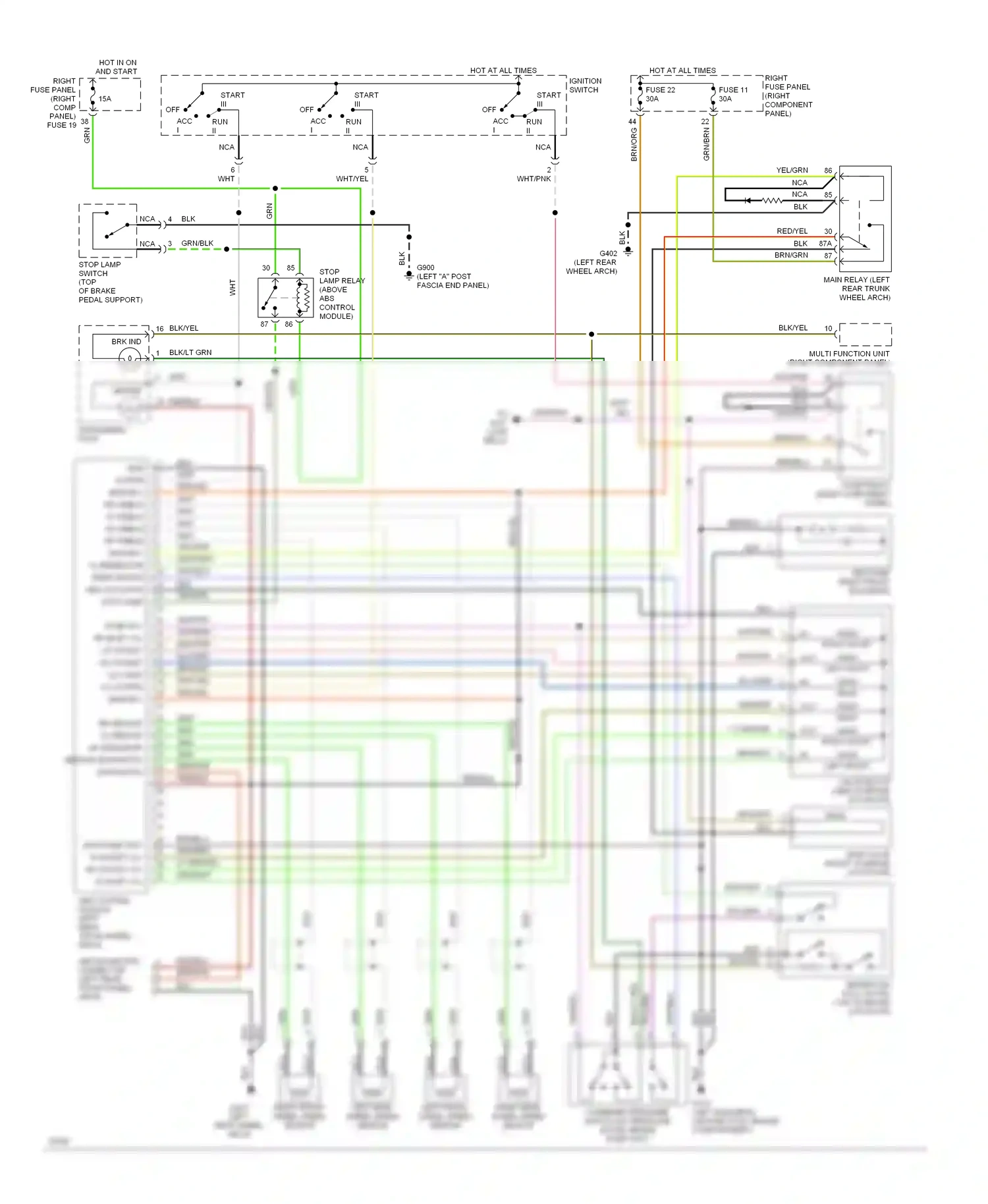 Jaguar XJS Series 3 (1990-1996) multi function unit (right component panel) wiring diagram  (1 of 2)