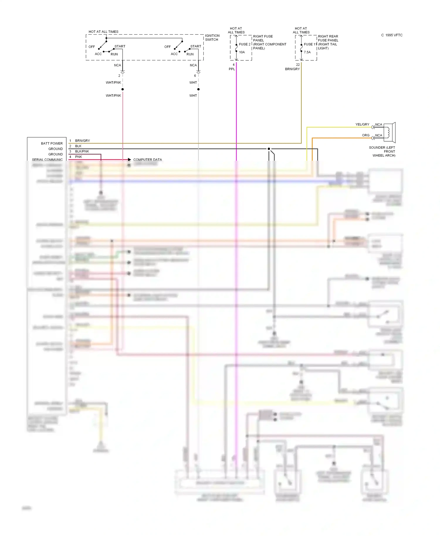 Jaguar XJS Series 3 (1990-1996) security system control module (right tail light cluster) wiring diagram  (1 of 1)