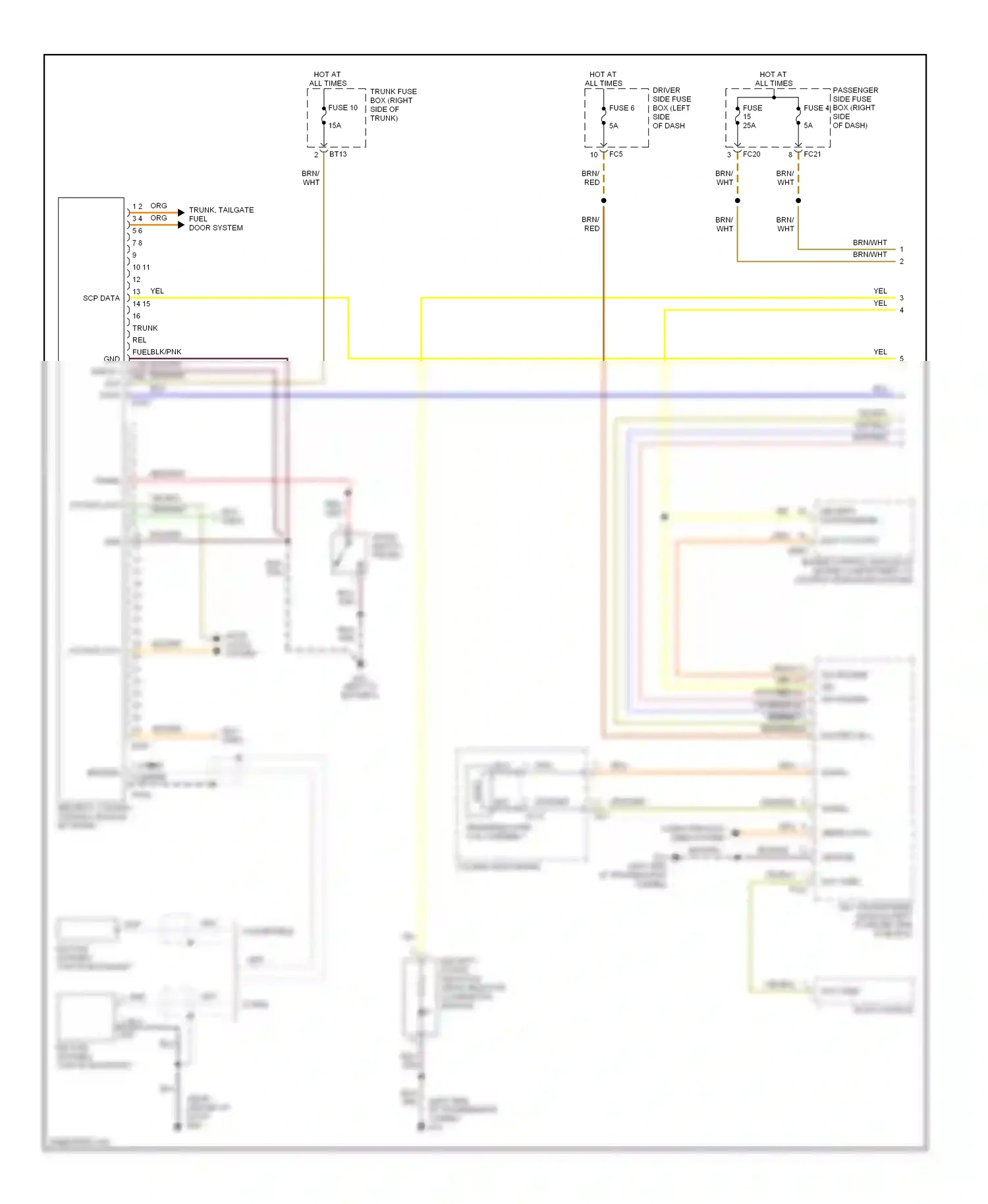 Jaguar XKR I facelift (2004-2006) security, locking control module (in trunk) wiring diagram  (1 of 7)