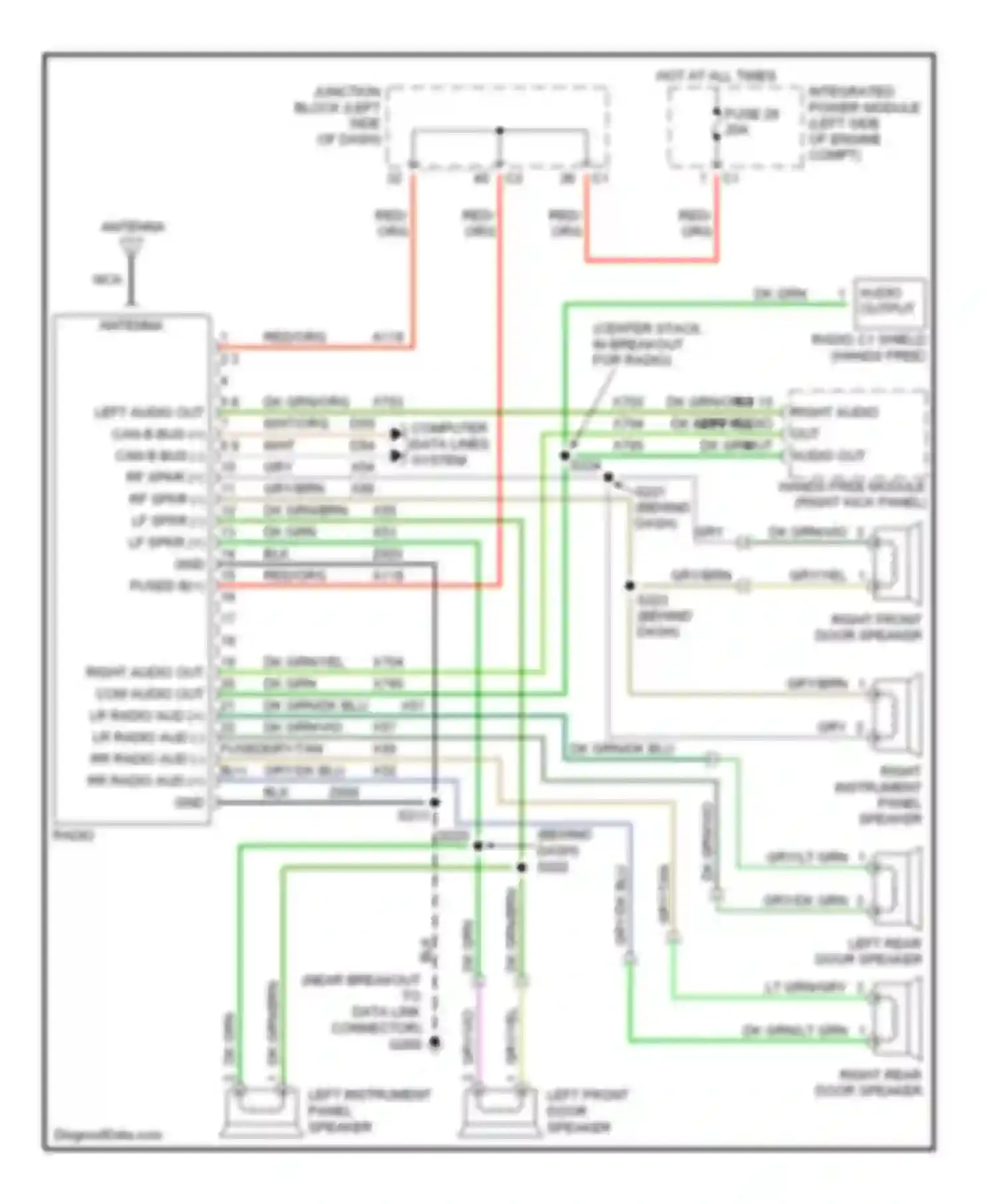 Wiring diagram right instrument panel speaker for Jeep Cherokee III facelift (2004-2007) (1 of 2)