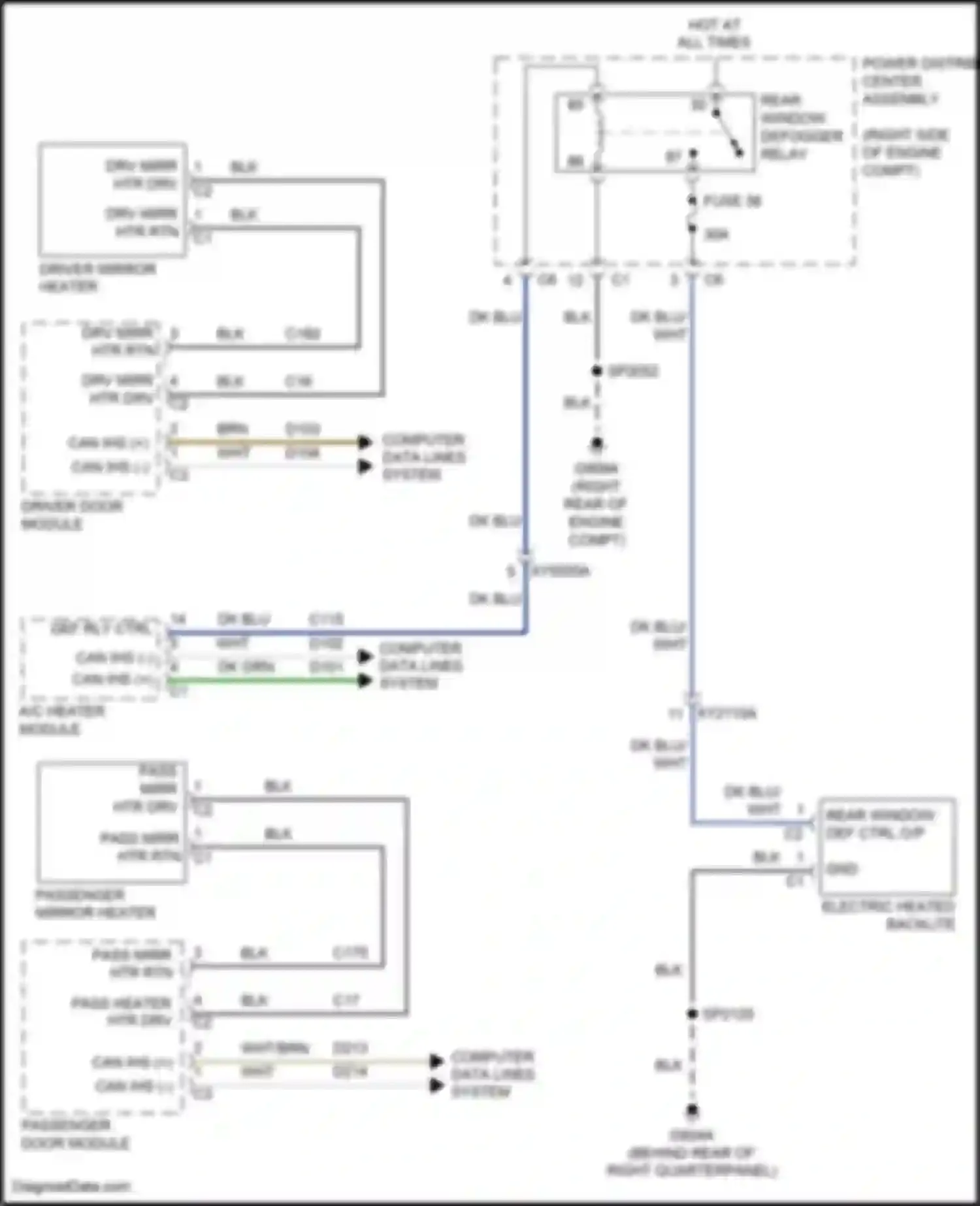 Wiring diagram electric heated backlite for Jeep Cherokee V facelift (2018-2024) (1 of 2)