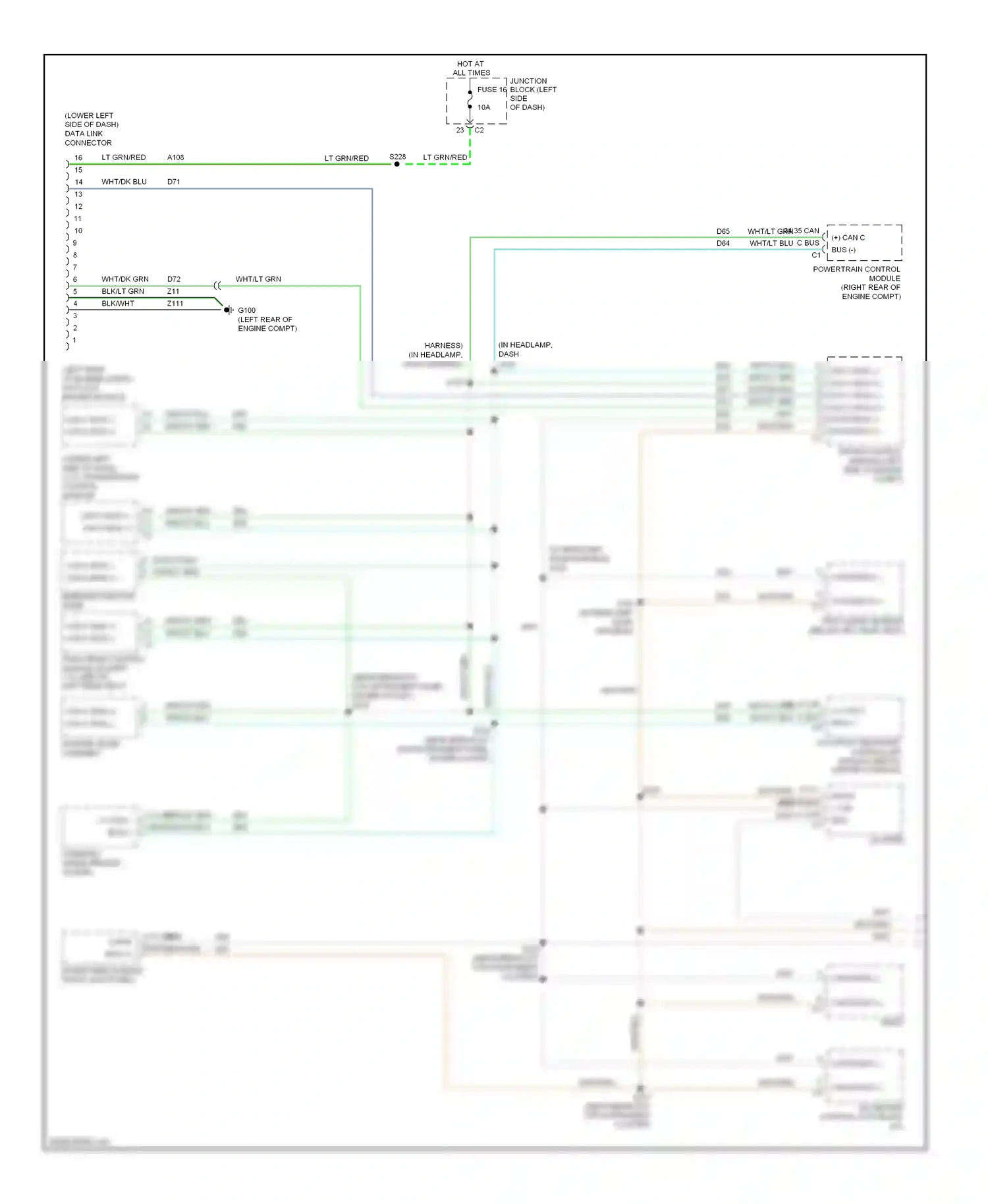 Jeep Commander I (2005-2010) final drive control module (except 3.7l) (below left rear seat) wiring diagram  (1 of 1)