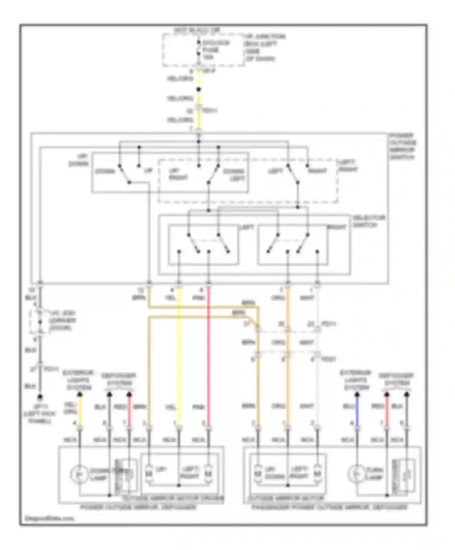 Wiring diagram power outside mirror switch for Kia Forte I (2008-2013) (1 of 1)
