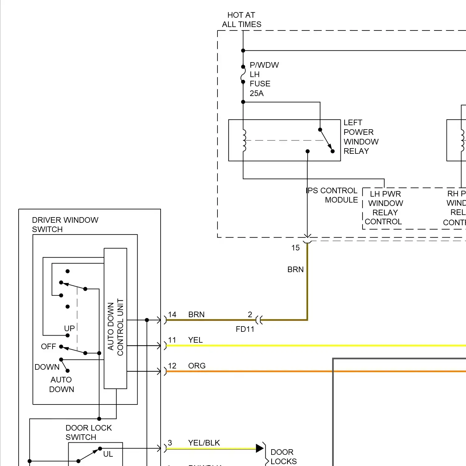 demo - Power windows circuit, w/o auto up/down power window (1 of 2) Power windows circuit, w/o auto up/down power window (1 of 2)