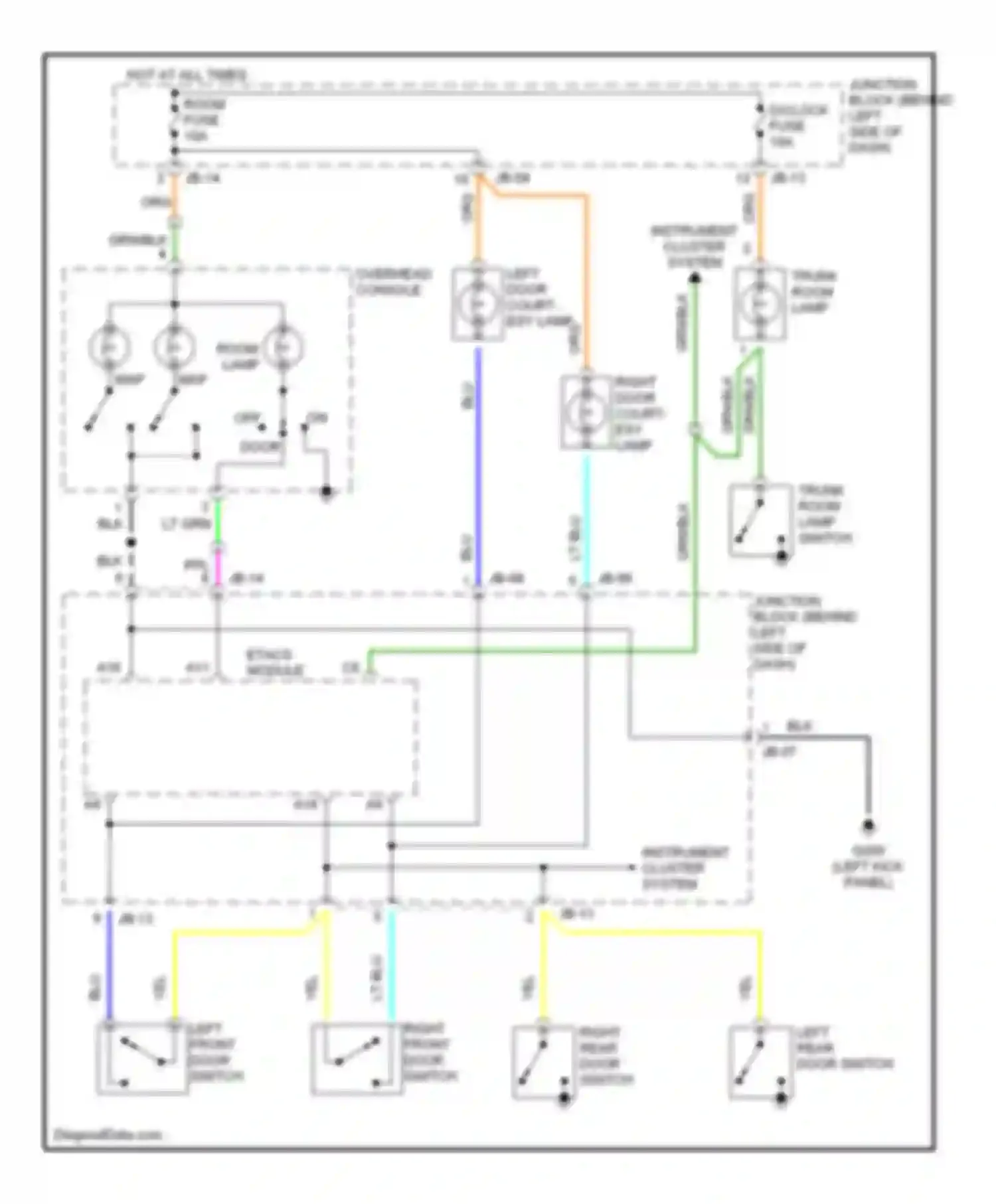 Wiring diagram room lamp for Kia Optima I (2000-2002) (2 of 3)