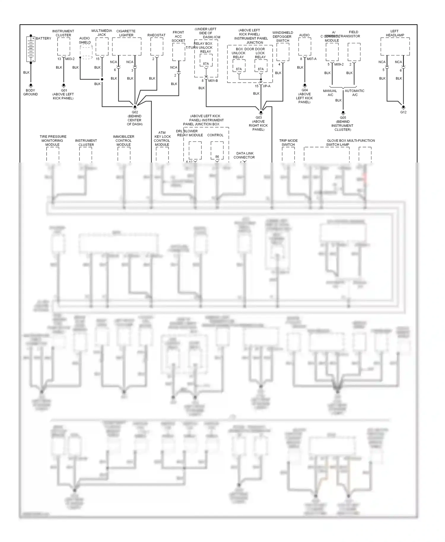 Kia Optima II facelift (2008-2010) instrument panel wiring diagram  (2 of 4)