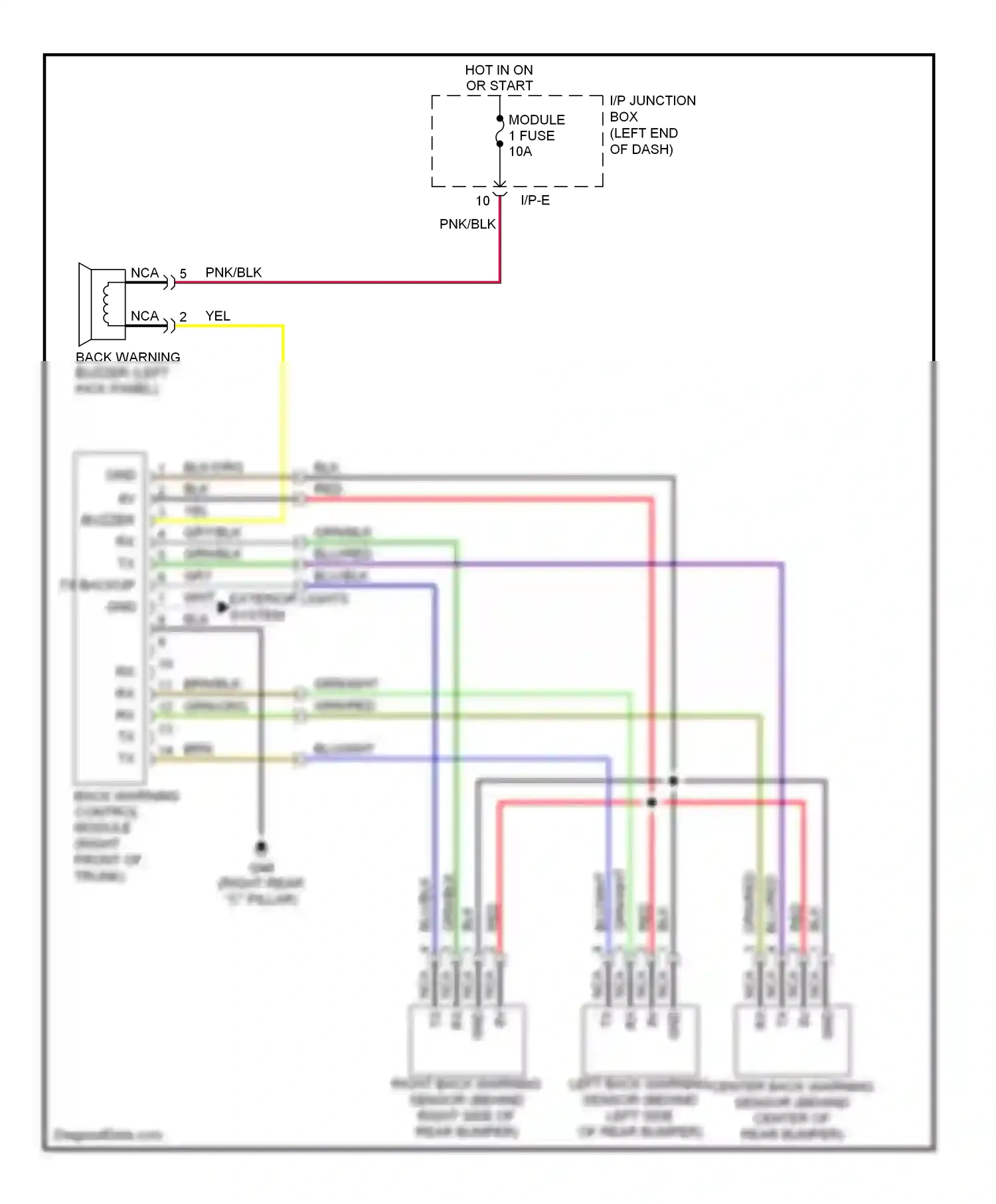 Kia Optima II (2005-2008) back warning buzzer (left kick panel) wiring diagram  (1 of 1)
