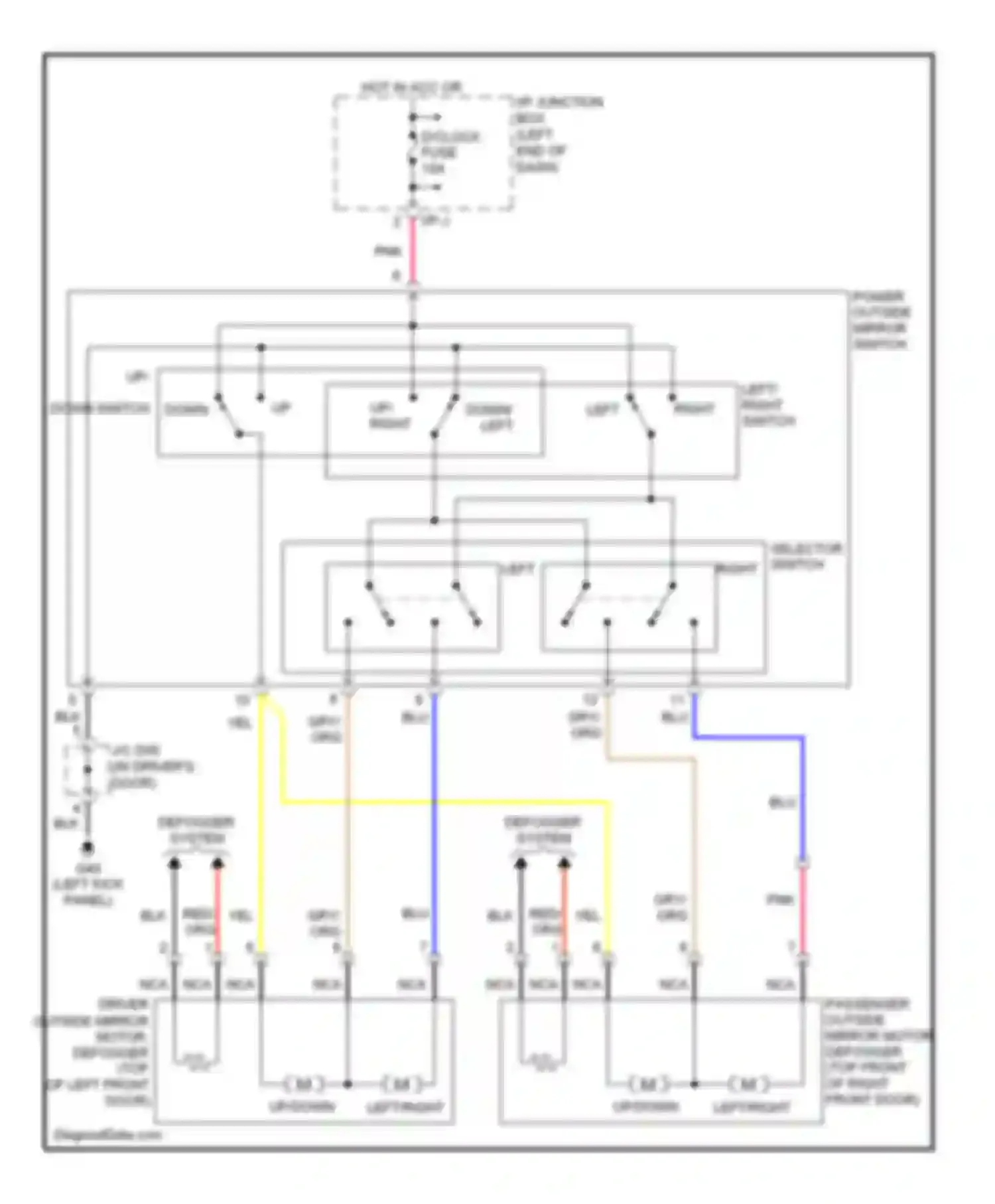 Wiring diagram power outside mirror switch for Kia Optima II (2005-2008) (2 of 2)