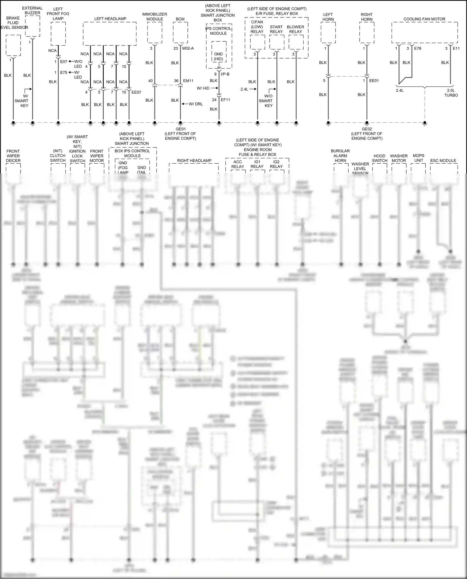 Kia Optima III facelift (2013-2015) left horn wiring diagram  (1 of 4)