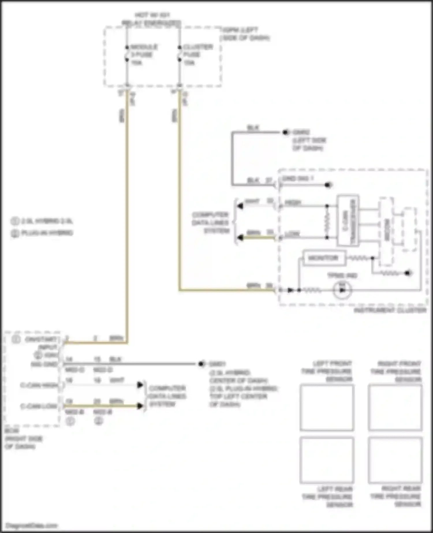 Wiring diagram left rear tire pressure sensor for Kia Optima IV (2015-2018) (2 of 2)