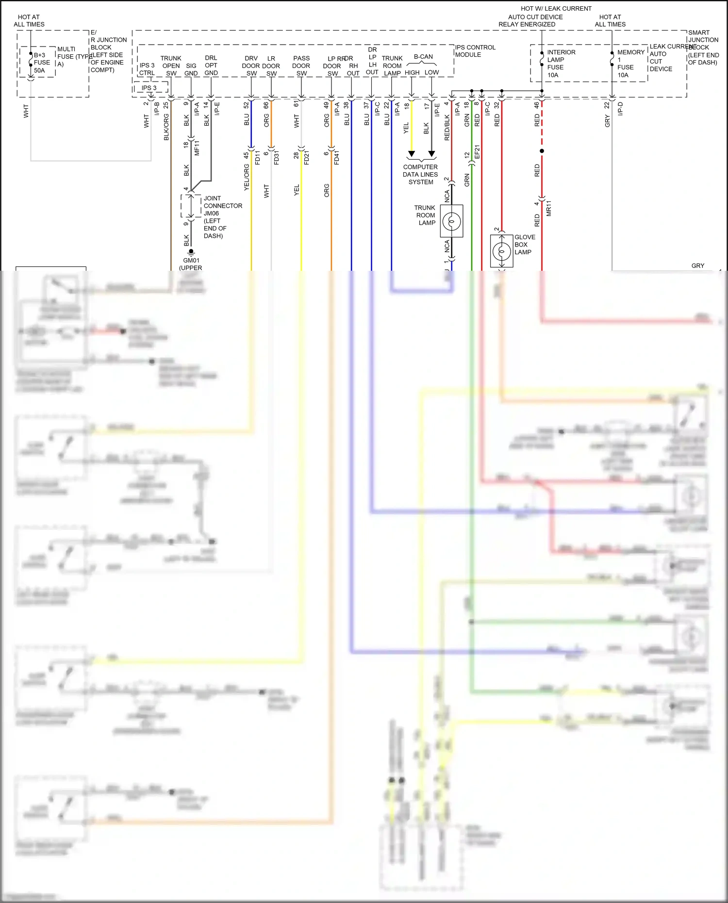 Kia Optima IV (2015-2018) trunk, tailgate, fuel doors system wiring diagram  (1 of 19)