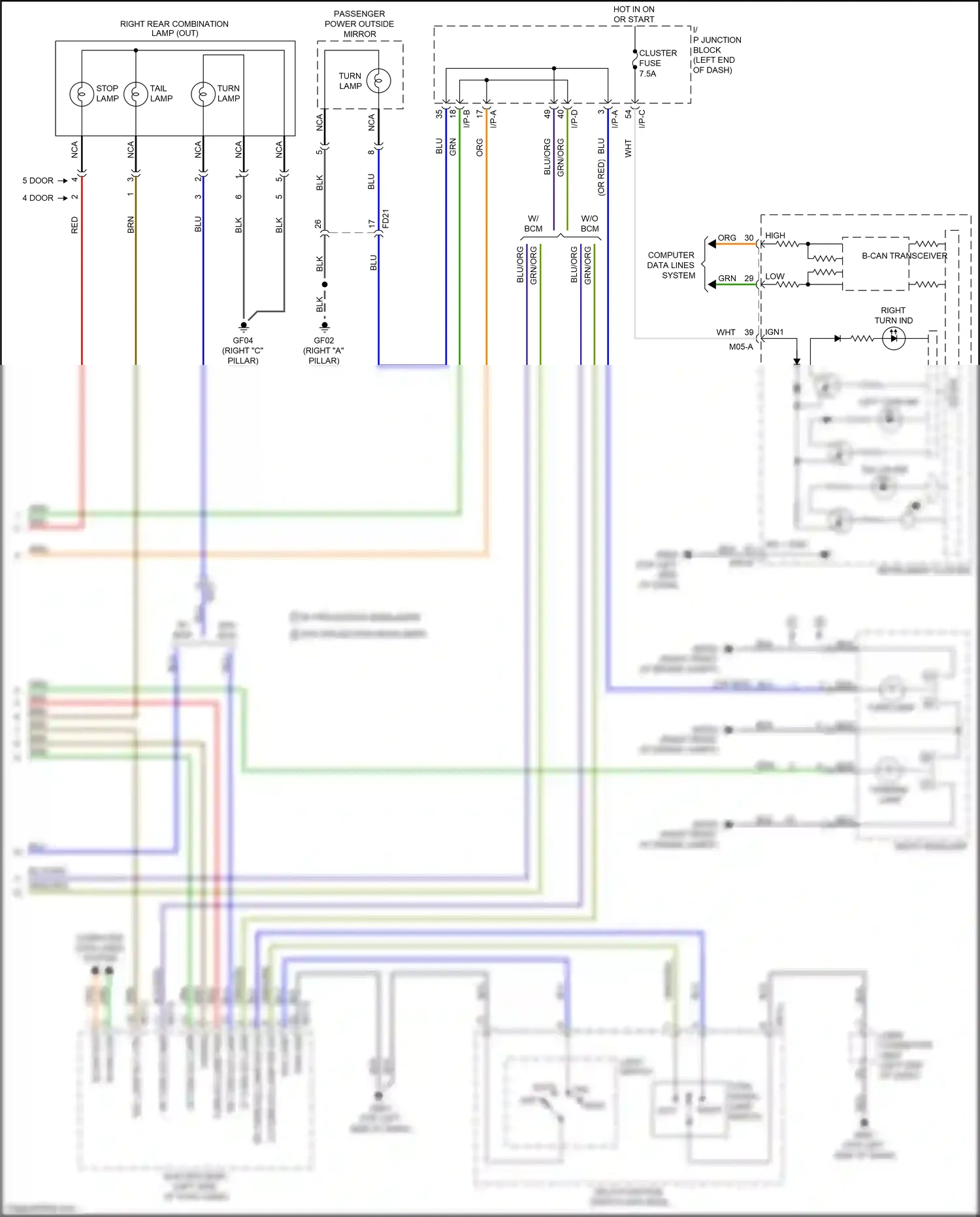 Kia Rio X-Line I (2017-2020) multi-function switch (w/o bcm) wiring diagram  (2 of 2)
