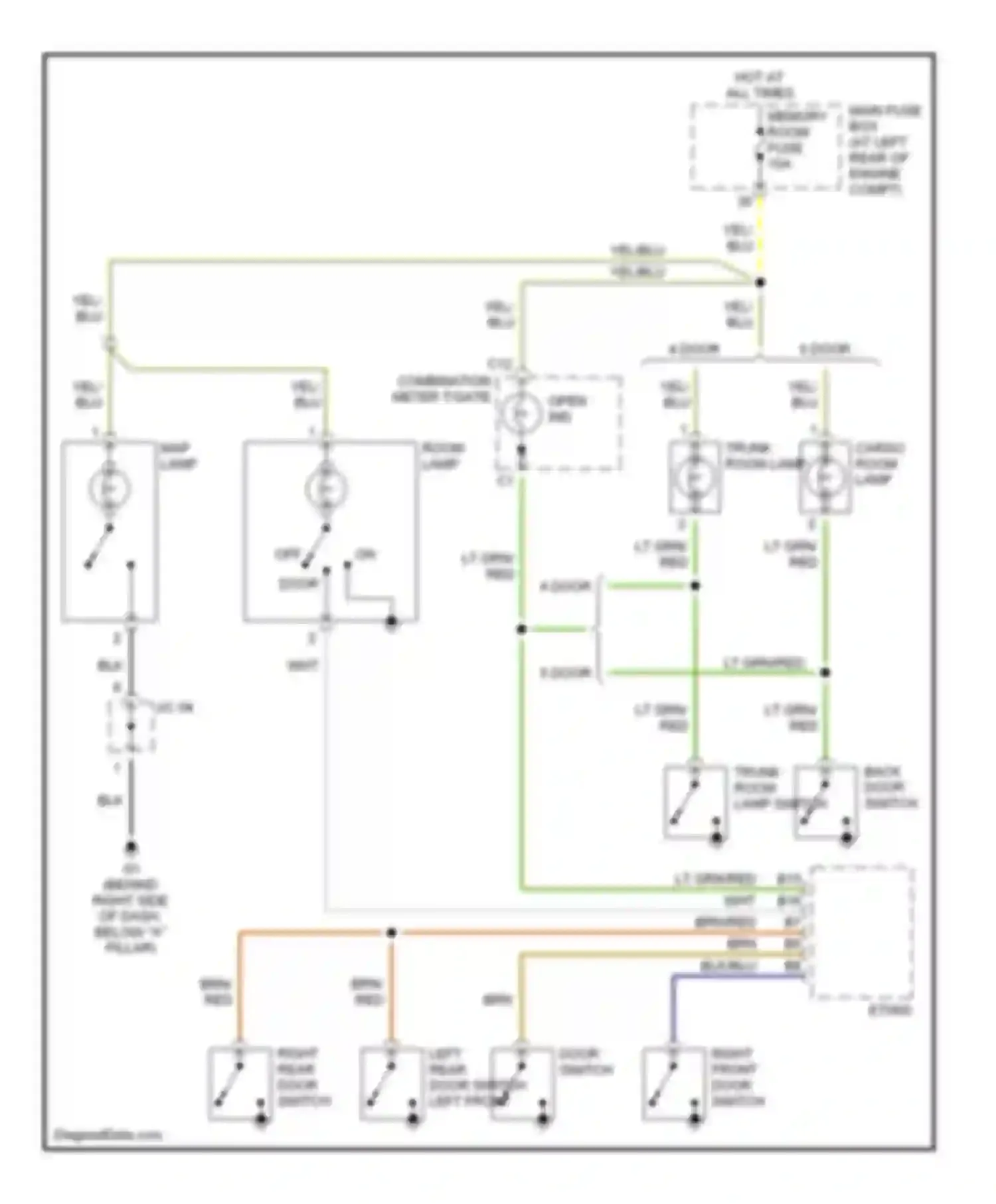 Wiring diagram back door switch trunk room lamp switch for Kia Rio I facelift (2002-2005) (1 of 1)