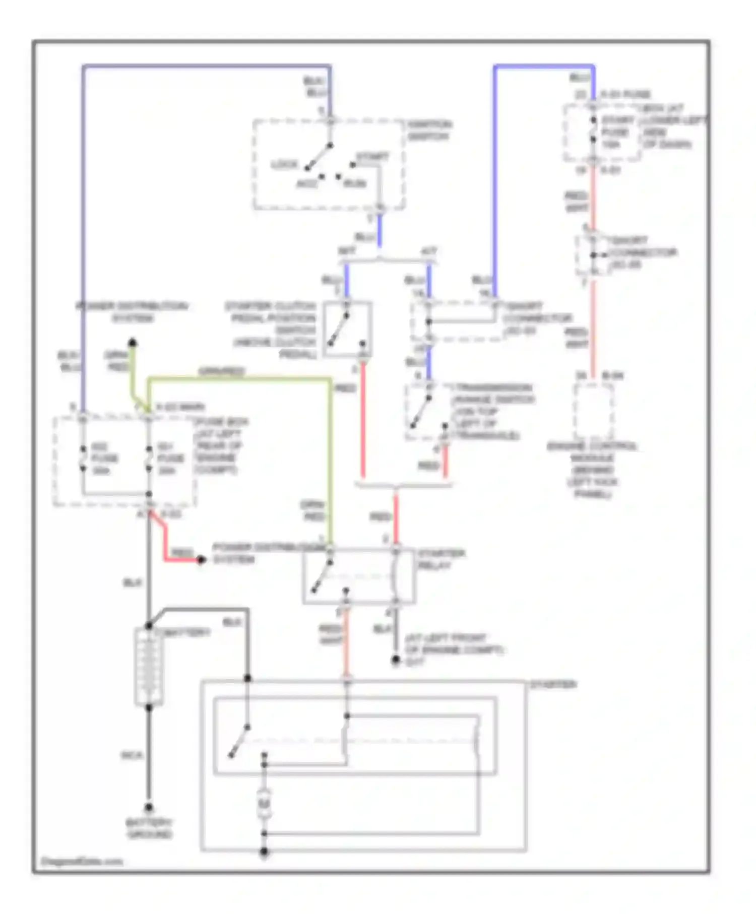 Wiring diagram starter relay for Kia Rio I facelift (2002-2005) (2 of 2)