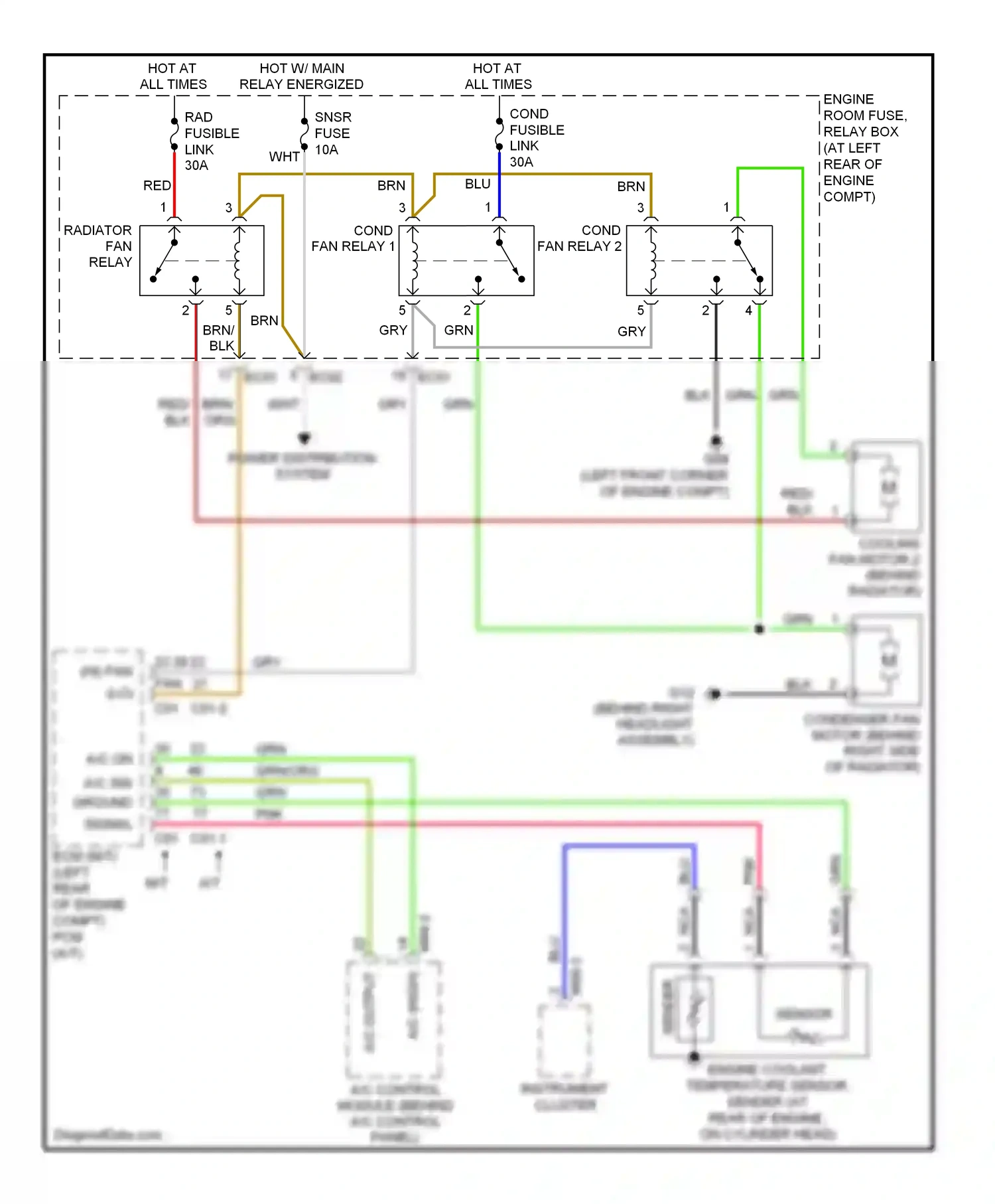 Kia Rio II (2005-2009) a/c control module (behind a/c control panel) wiring diagram  (1 of 4)