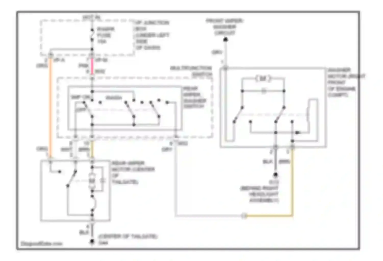 Wiring diagram front wiper/washer circuit for Kia Rio II (2005-2009)