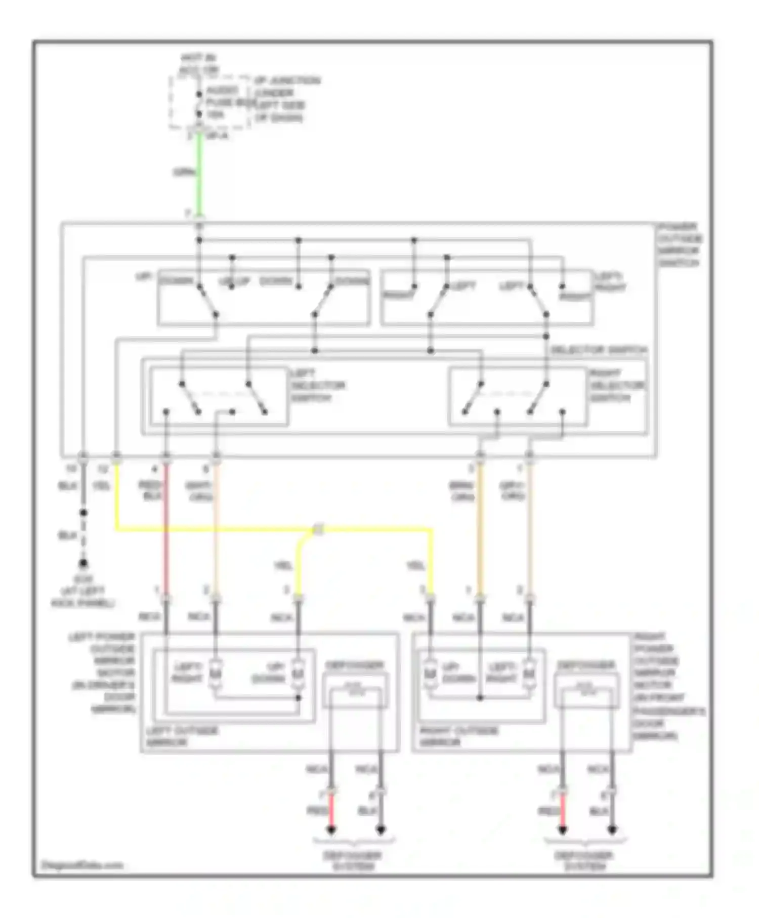 Wiring diagram power outside mirror switch for Kia Rio II (2005-2009)