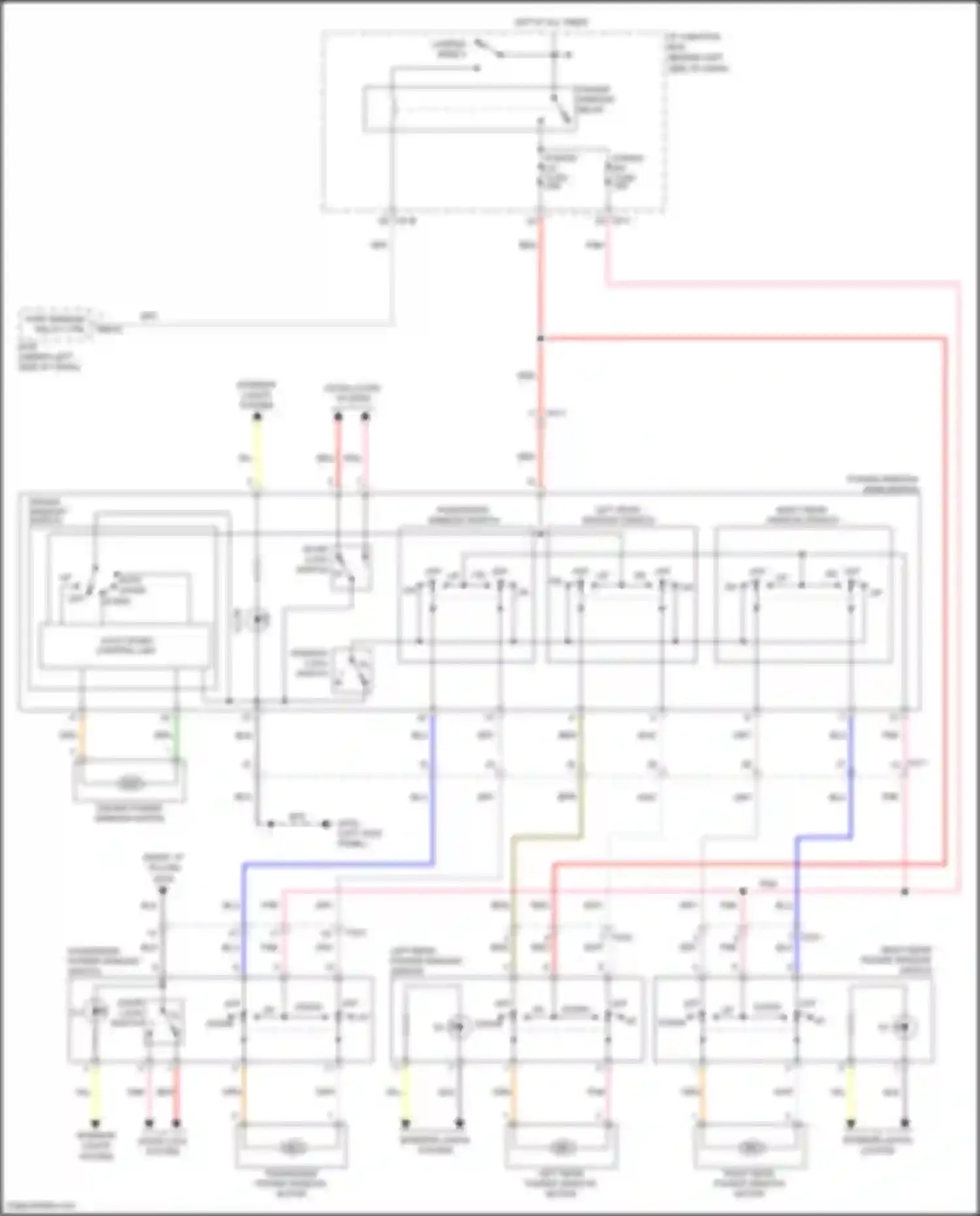 Rio Kia III (2011-2015): Power windows circuit, w/o driver safety power windows