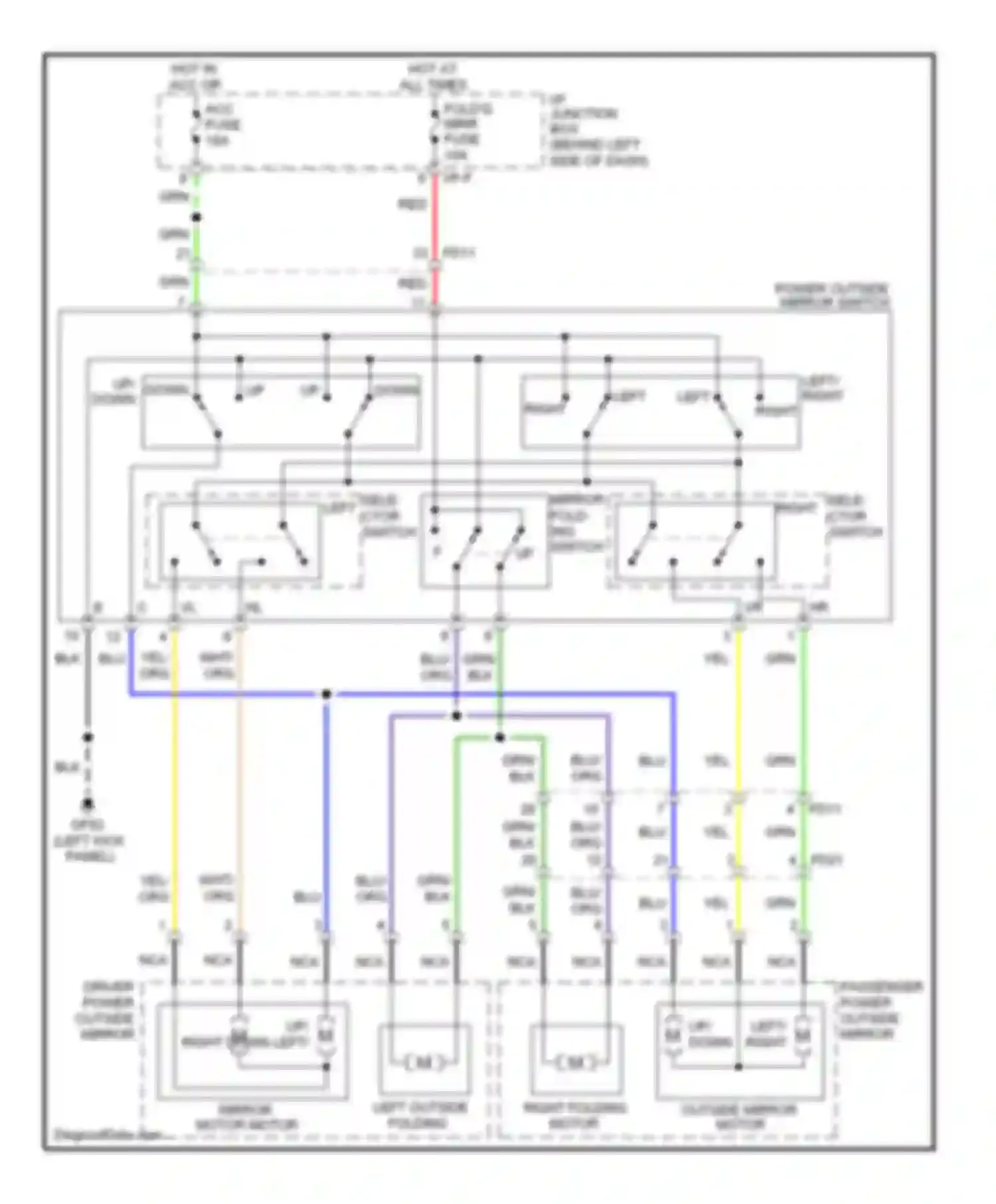 Wiring diagram power outside mirror switch for Kia Rio III (2011-2015) (4 of 6)