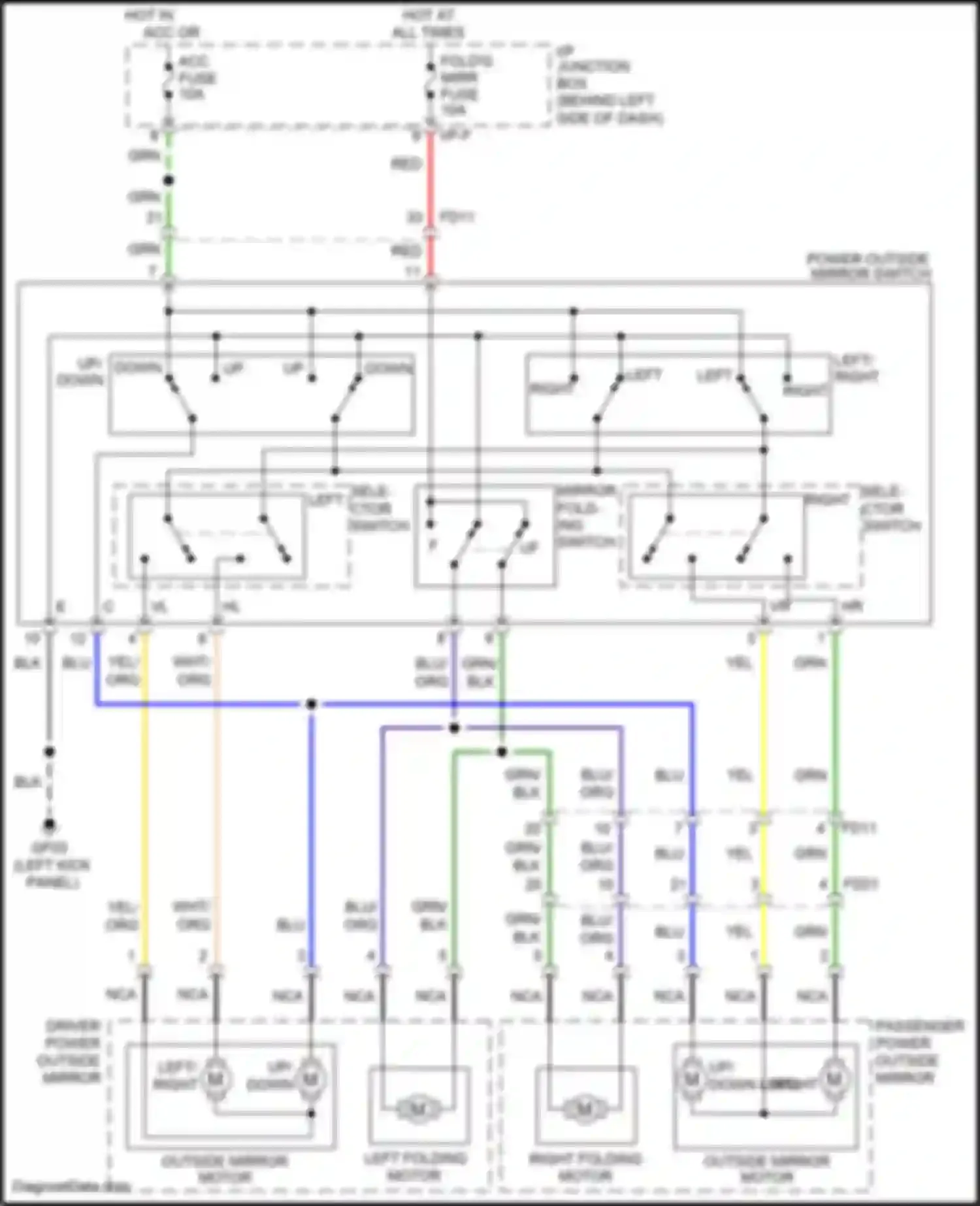 Wiring diagram power outside mirror switch for Kia Rio III (2011-2015) (3 of 6)