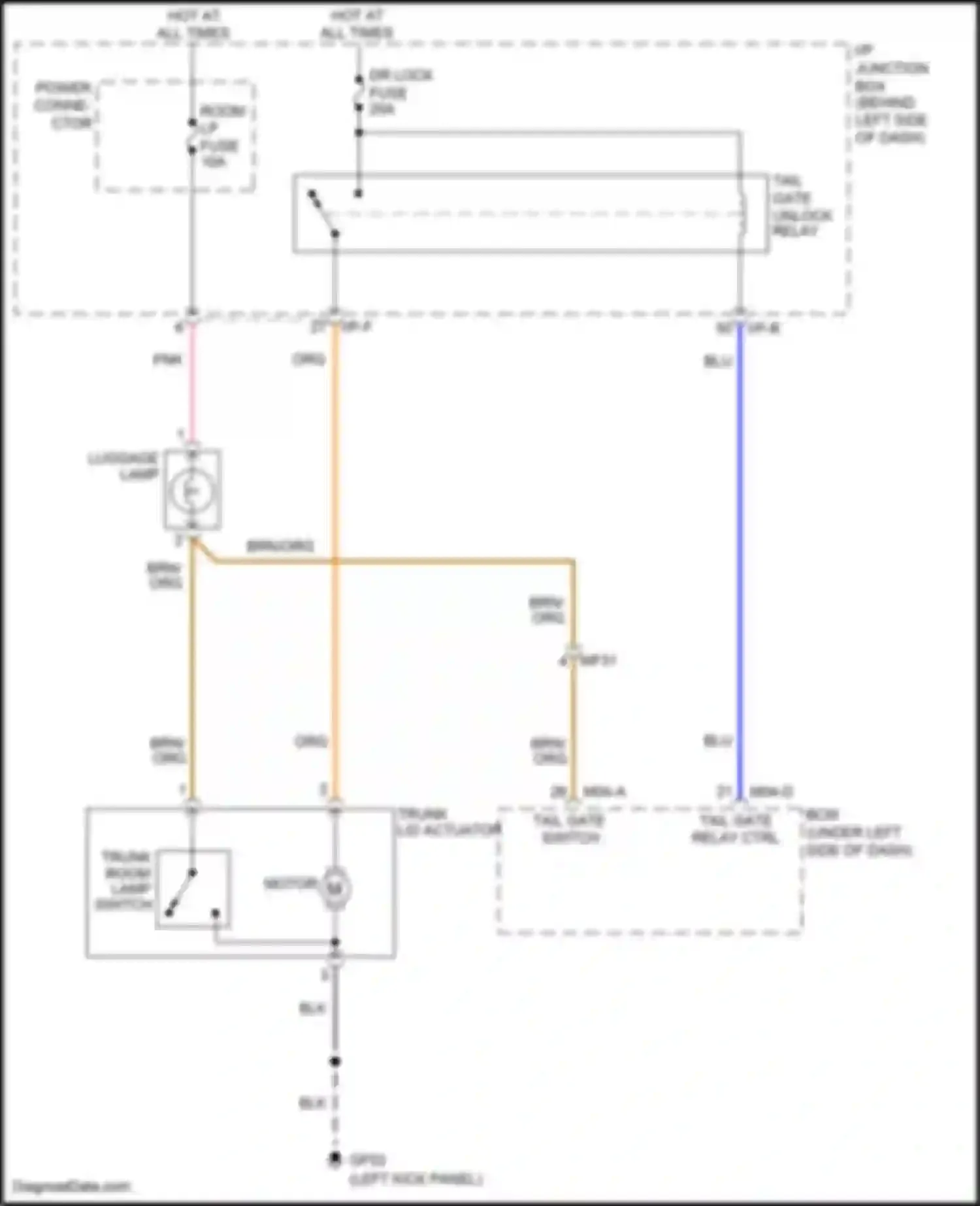 Wiring diagram tail gate switch for Kia Rio III (2011-2015) (5 of 5)