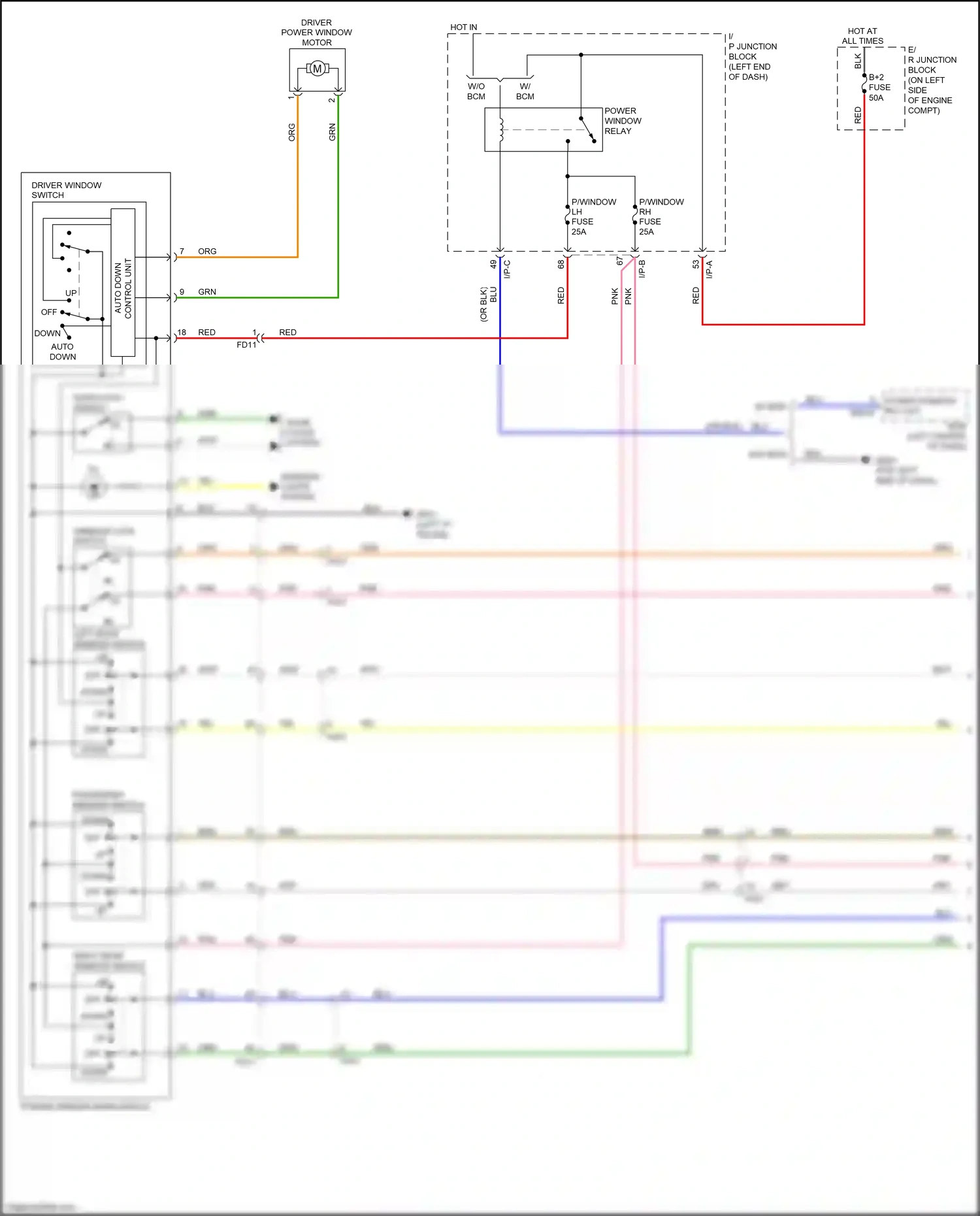 Kia Rio IV (2017-2020) left rear window switch wiring diagram  (1 of 2)