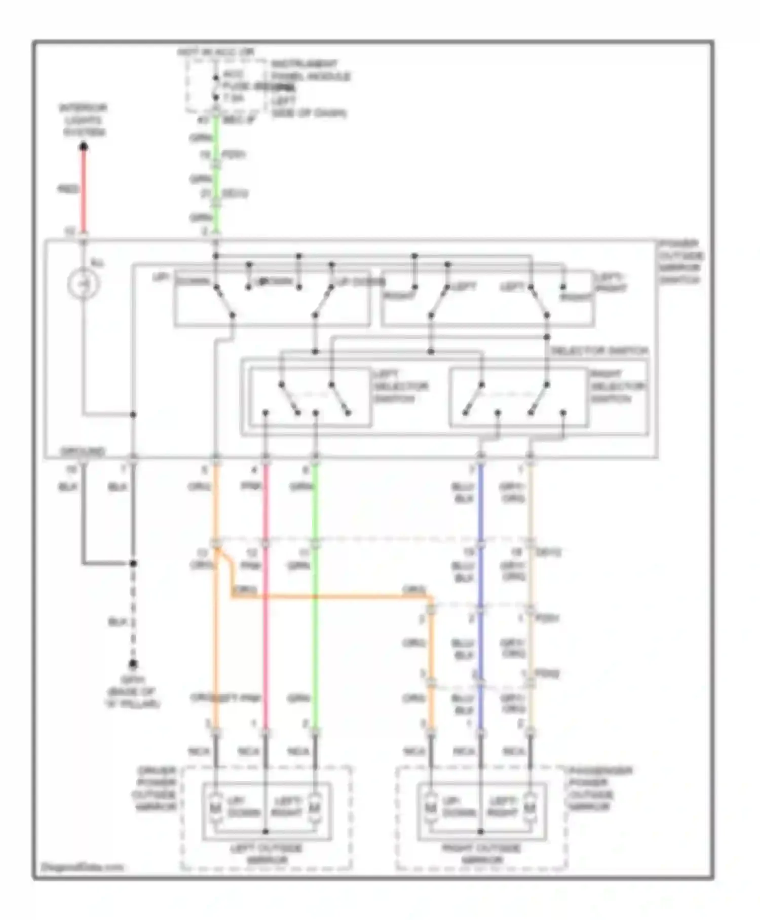 Wiring diagram power outside mirror switch for Kia Sedona II facelift (2010-2014) (5 of 5)