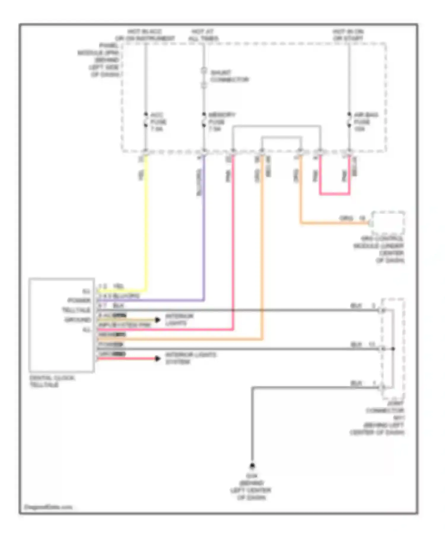 Wiring diagram digital clock, telltale for Kia Sedona II (2005-2010) (1 of 3)