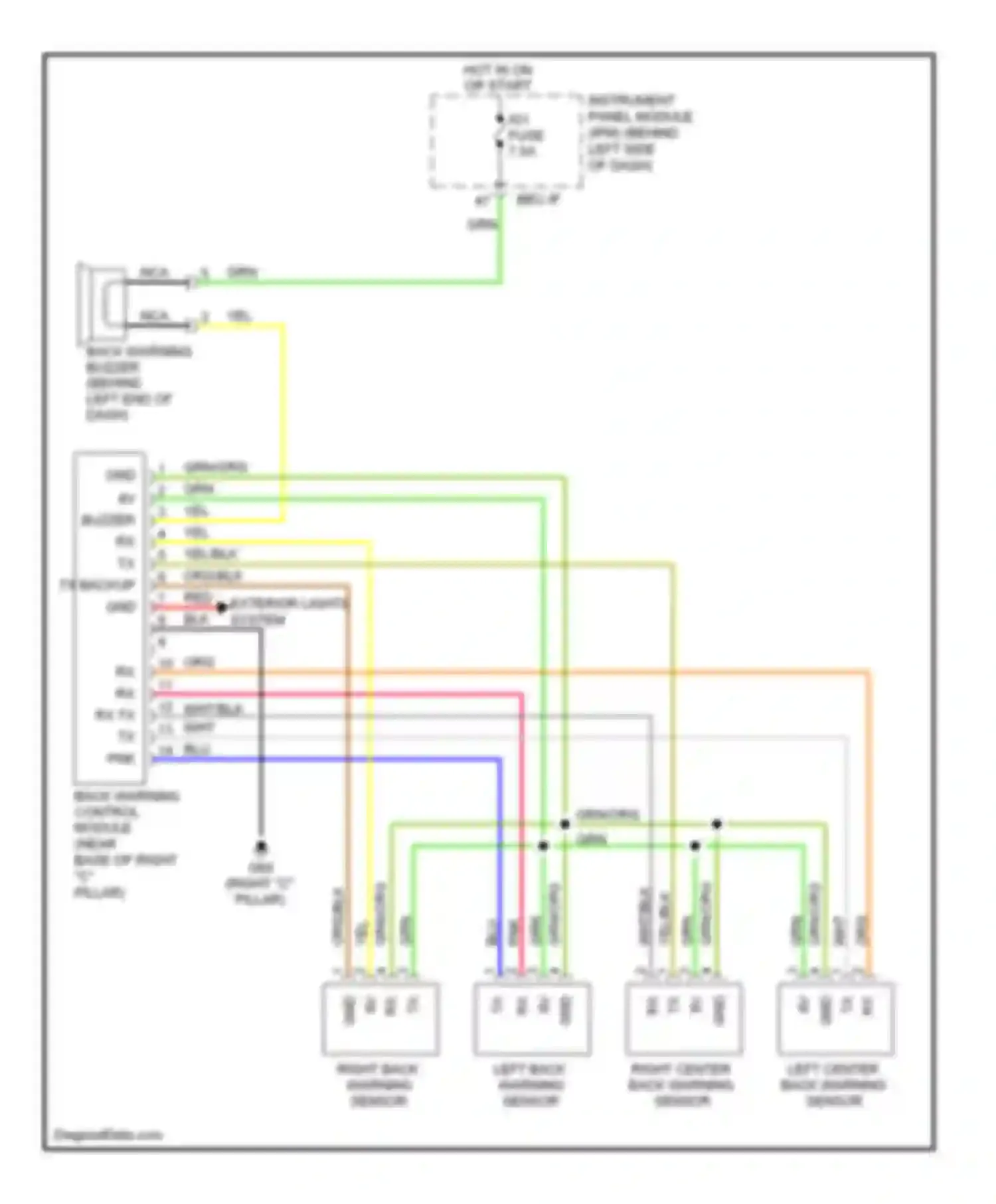 Wiring diagram left center back warning sensor for Kia Sedona II (2005-2010) (1 of 1)