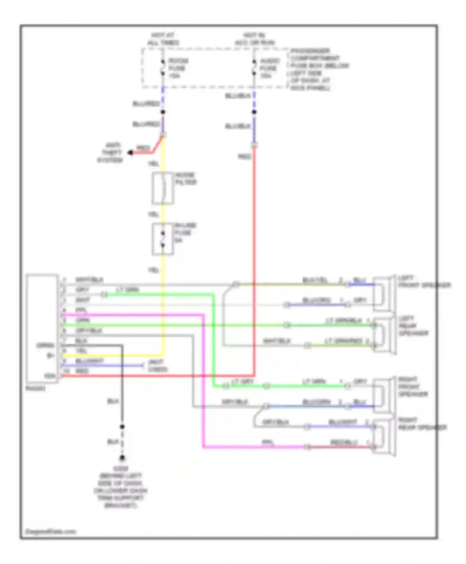 Wiring diagram left front speaker for Kia Sephia I facelift (1994-1998) (1 of 2)