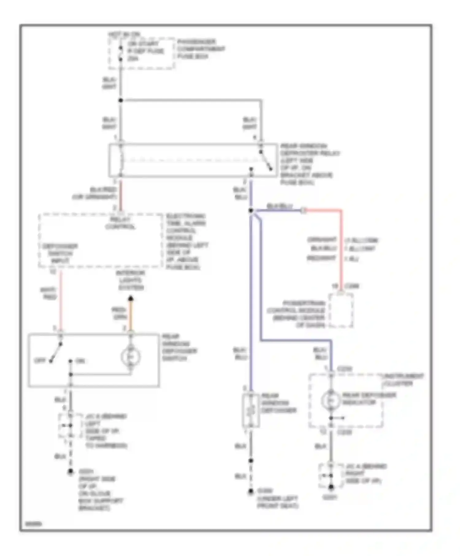 Wiring diagram rear window defogger for Kia Sephia I facelift (1994-1998) (1 of 3)