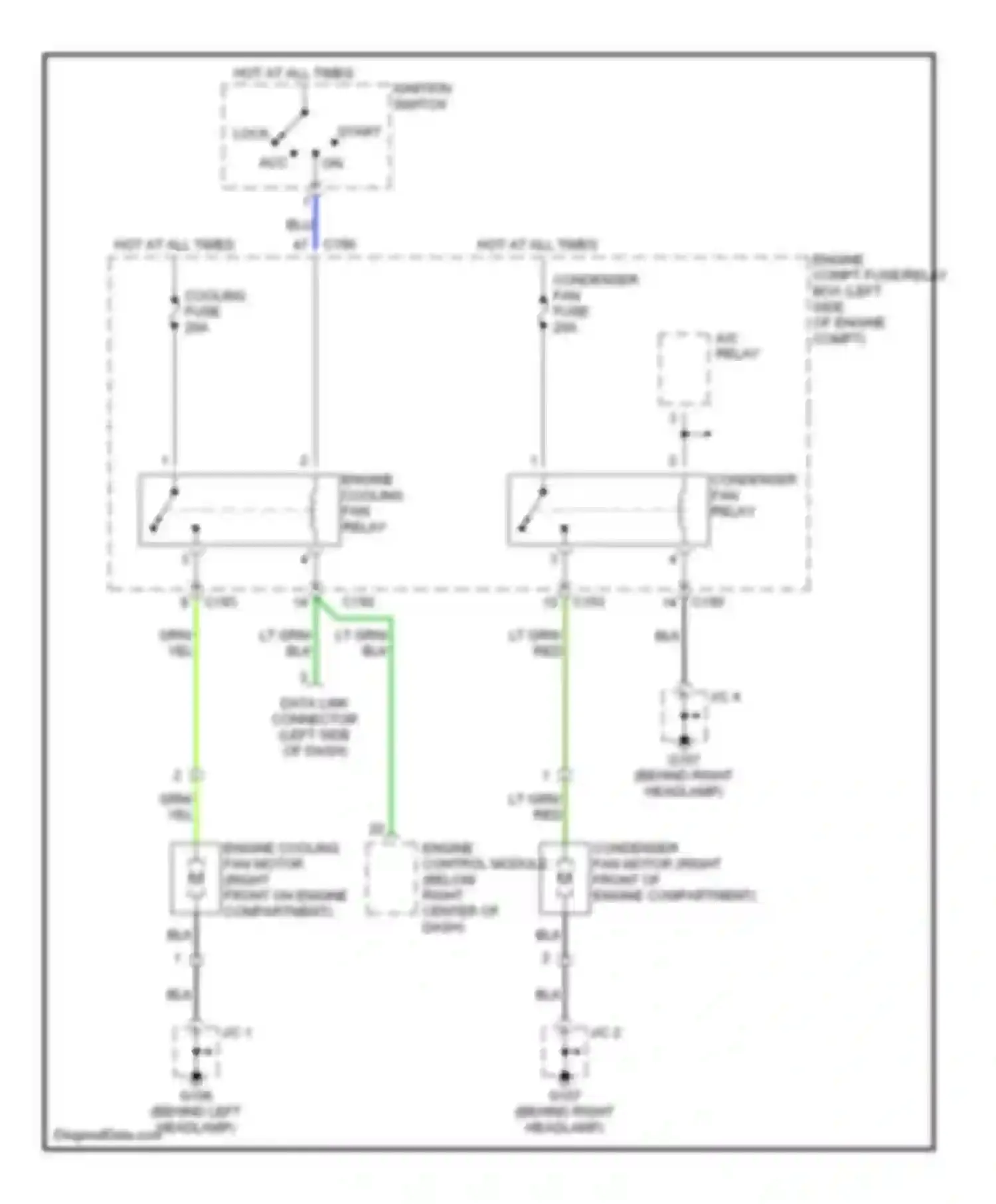 Wiring diagram condenser fan relay for Kia Sephia II (1997-2001) (1 of 2)