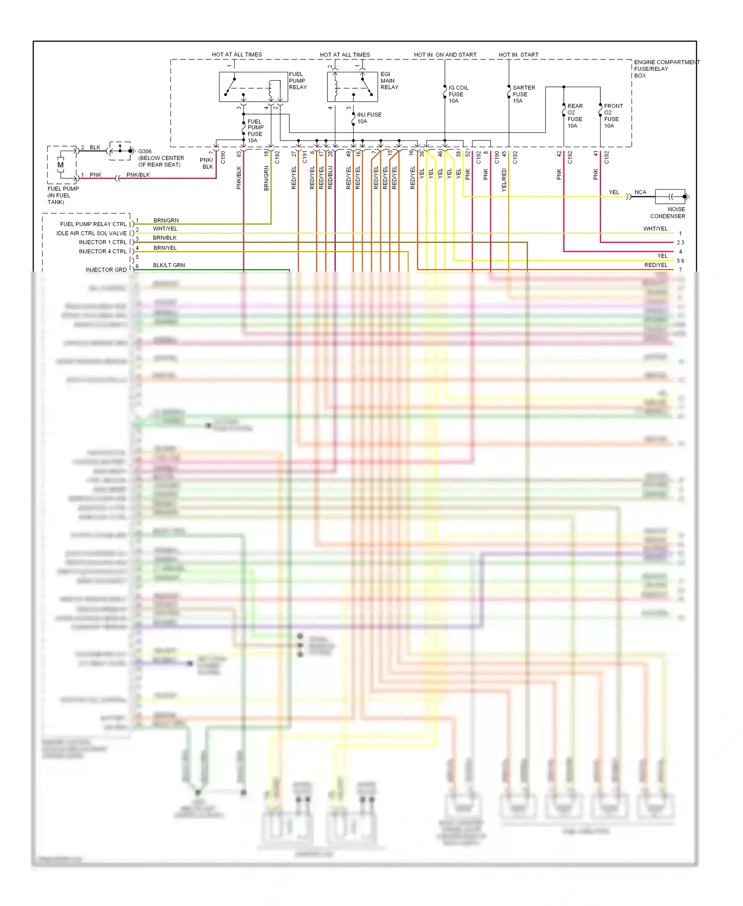 Kia Sephia II (1997-2001) engine control module (below right center dash) wiring diagram  (1 of 1)