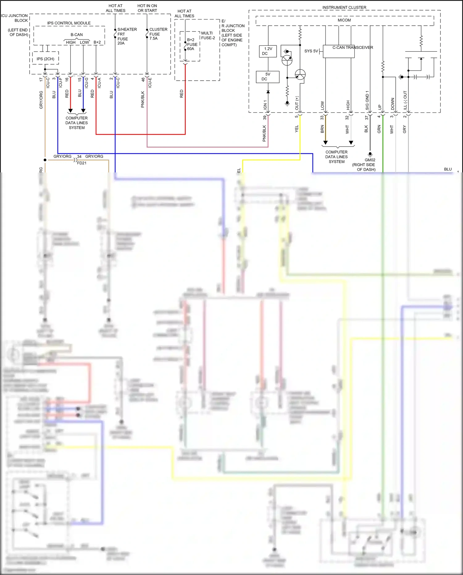 Kia Soul III facelift (2022-2024) multi-function switch (steering column assembly) wiring diagram  (3 of 3)