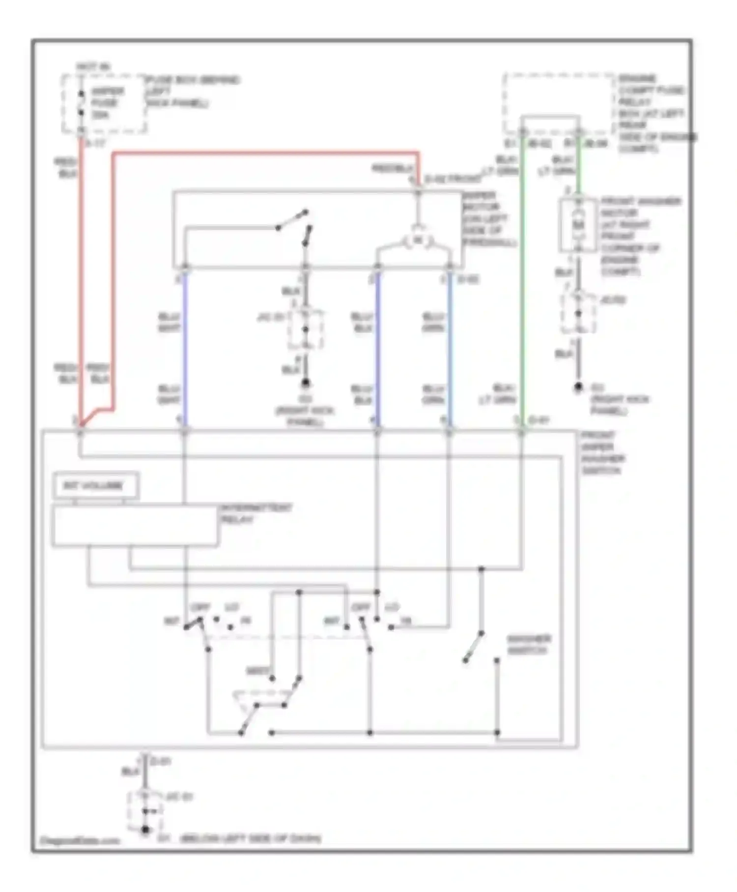 Spectra Kia I facelift (2001-2004): Front washer/wiper circuit
