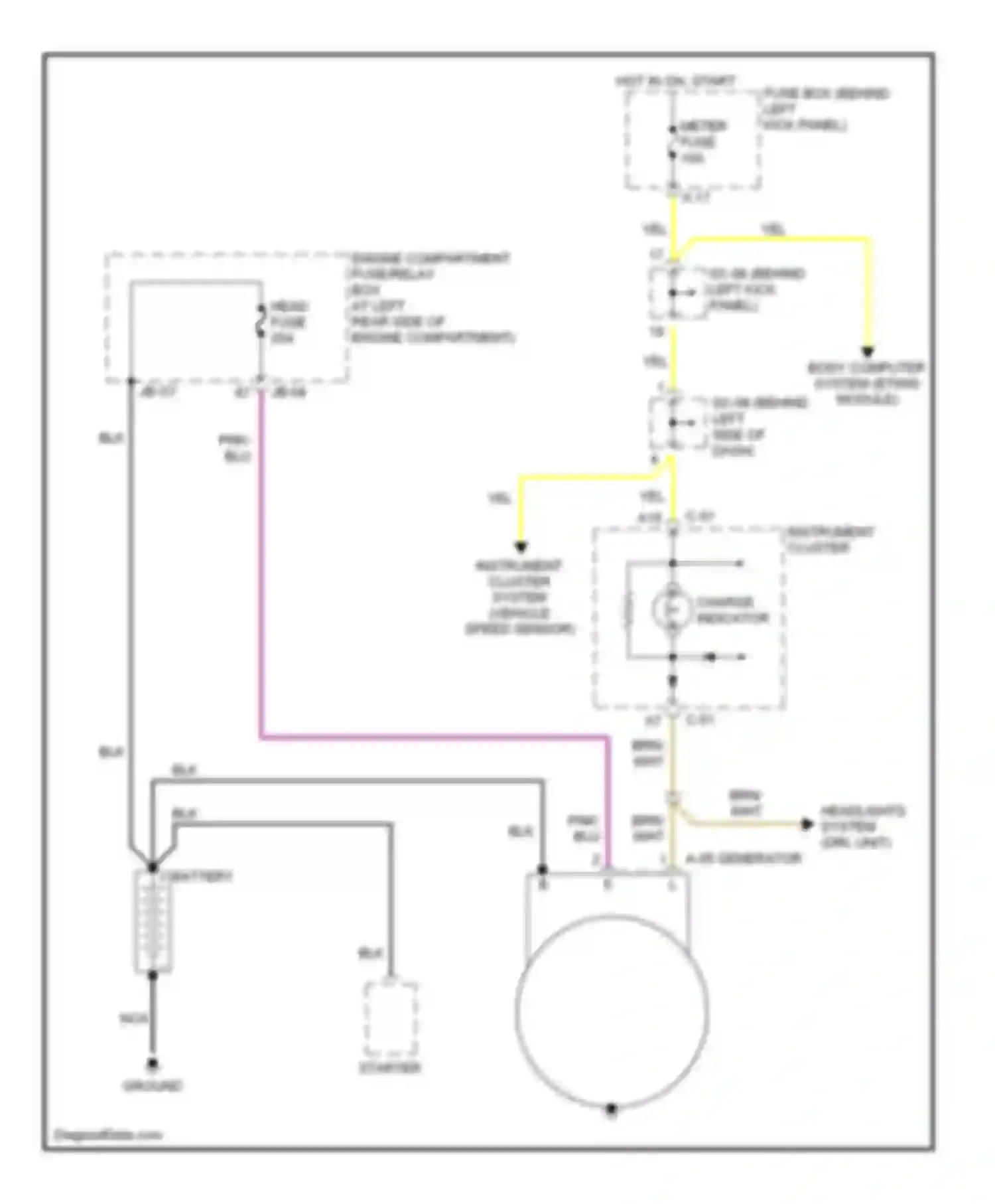 Wiring diagram hot in on, start for Kia Spectra I (2000-2001) (1 of 6)