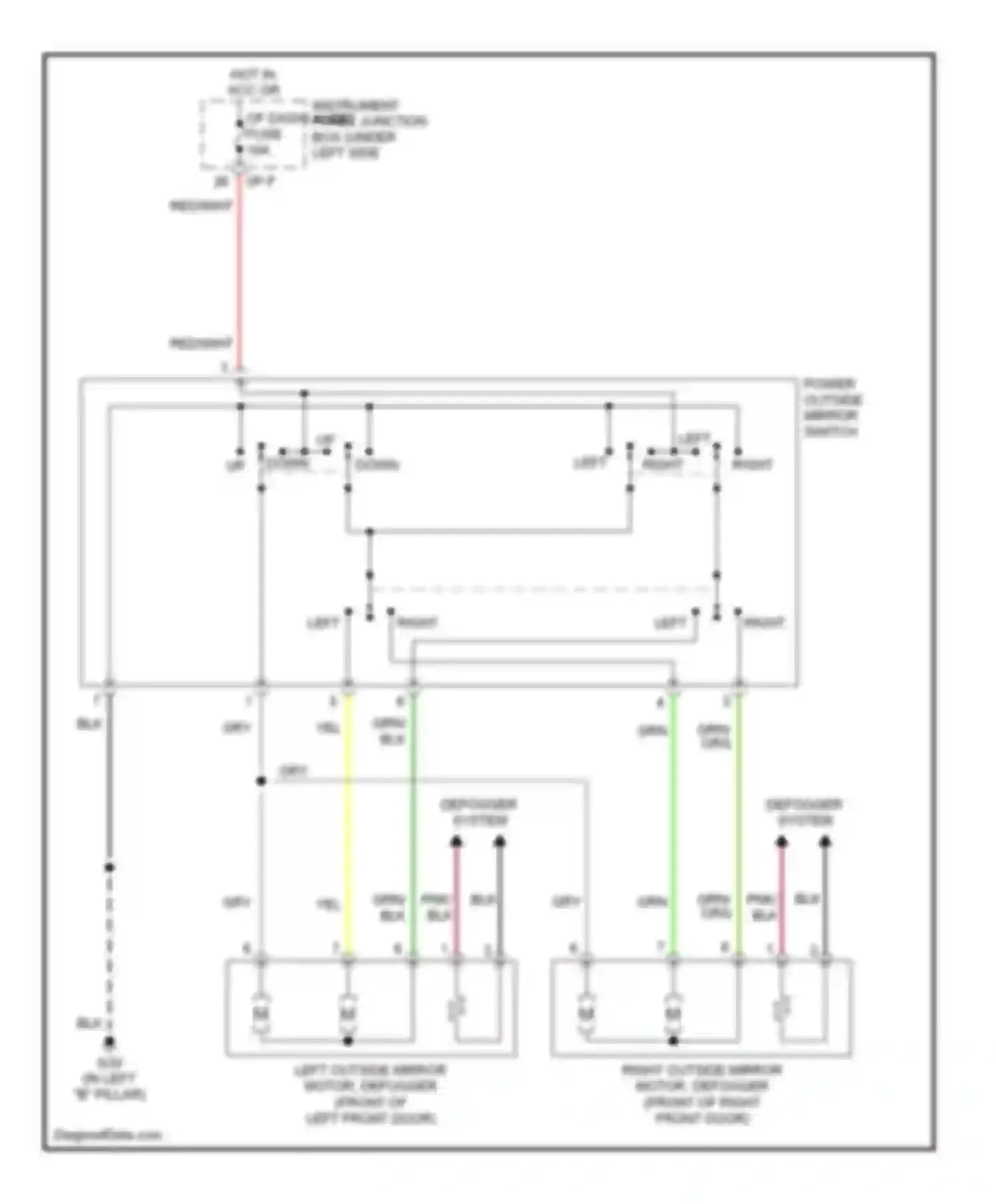 Spectra Kia II (2004-2008): Power mirror circuit