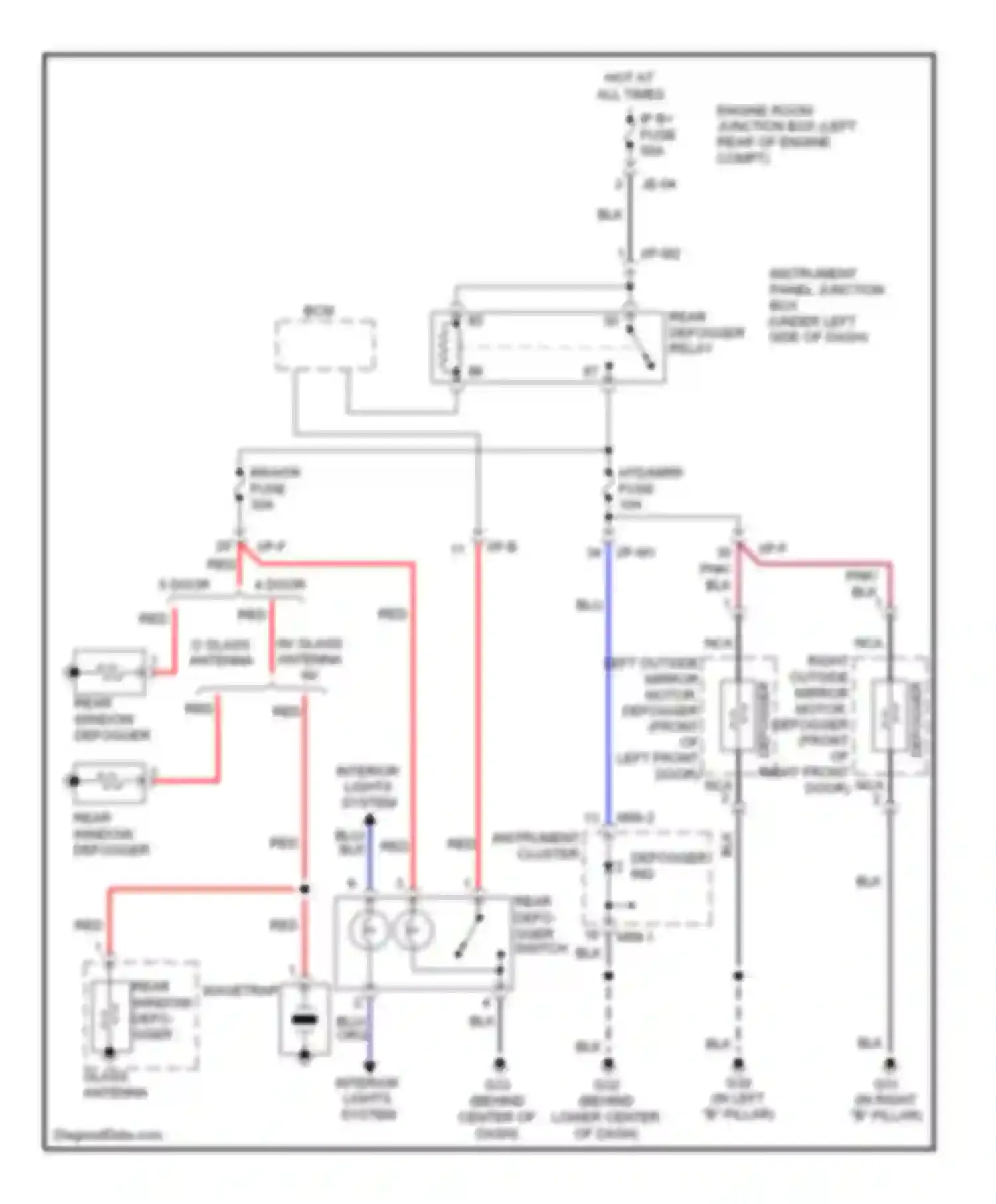 Wiring diagram rear defogger relay for Kia Spectra II (2004-2008) (1 of 1)