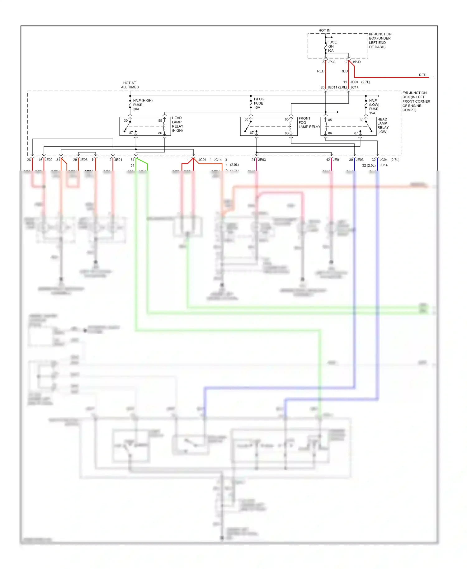 Wiring diagram low flash high for Kia Sportage II (2004-2008) (2 of 3)