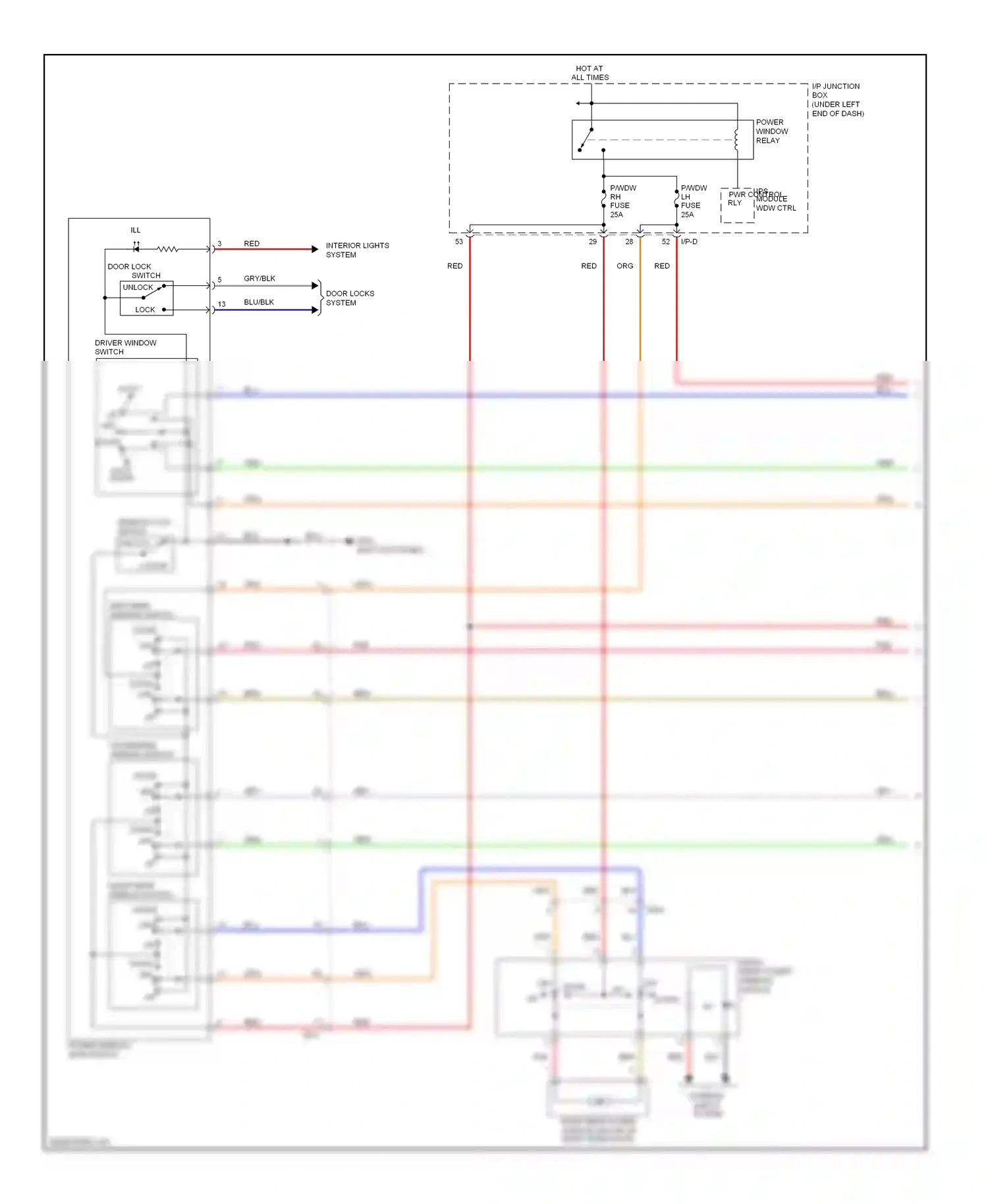 Wiring diagram window lock switch for Kia Sportage III (2010-2014) (1 of 1)