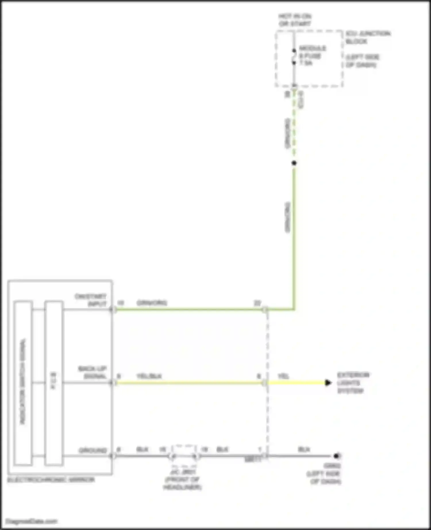 Telluride Kia I (2019-2022): Electrochromic mirror circuit, w/o home link