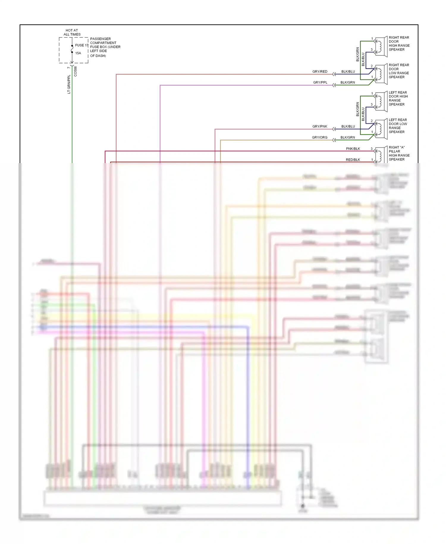 Wiring diagram left "a" pillar high range speaker for Land Rover Discovery II (1998-2004) (3 of 3)