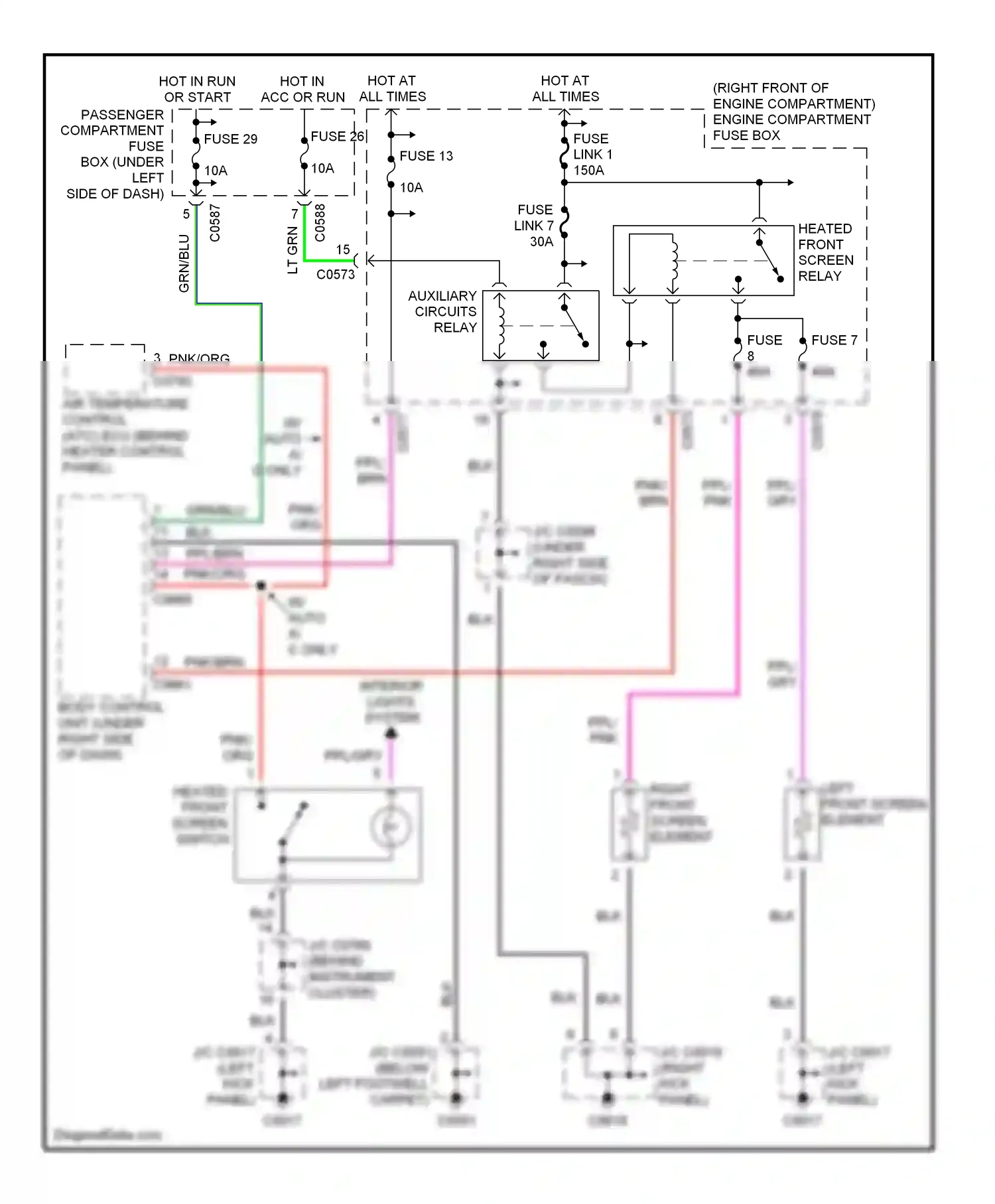 Wiring diagram left front screen element for Land Rover Discovery II (1998-2004) (1 of 1)