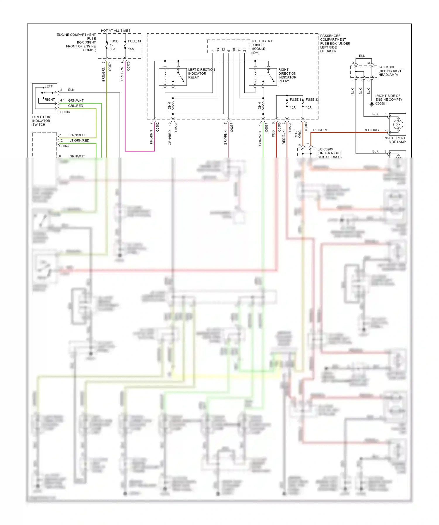 Wiring diagram left front side repeater lamp left front direction/ hazard lamp for Land Rover Discovery II (1998-2004) (1 of 1)