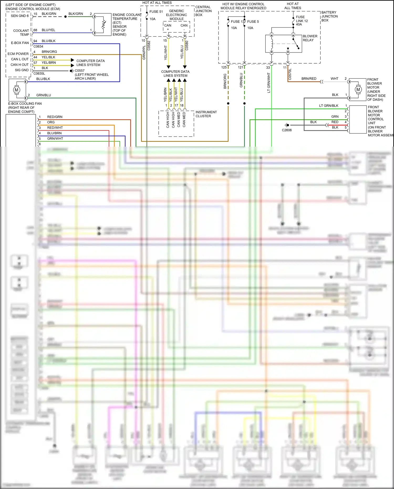 Wiring diagram hot w/ engine control module relay energized for Land Rover Discovery III (2004-2009) (1 of 2)