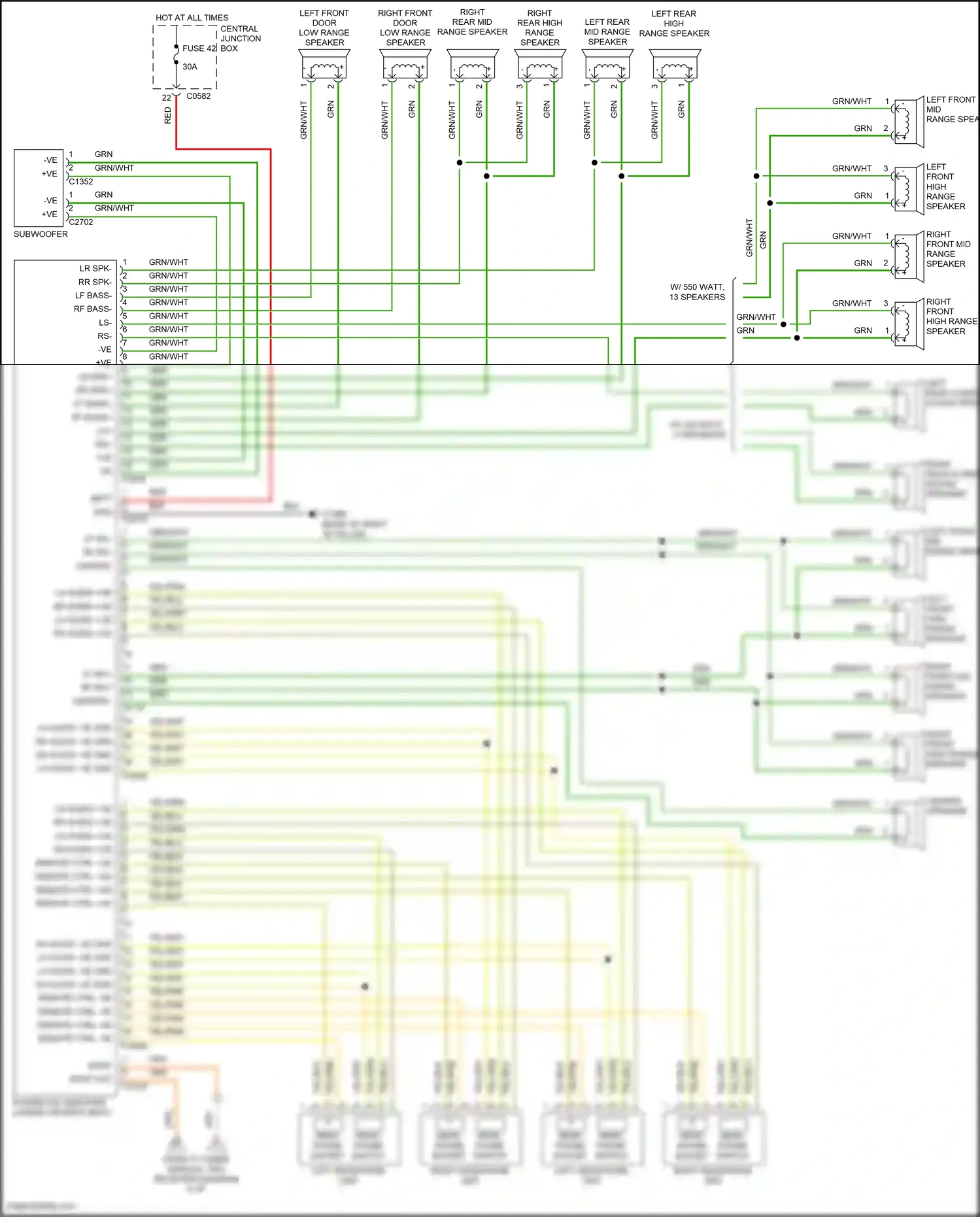 Wiring diagram left front mid-range speaker for Land Rover Discovery III (2004-2009) (1 of 3)