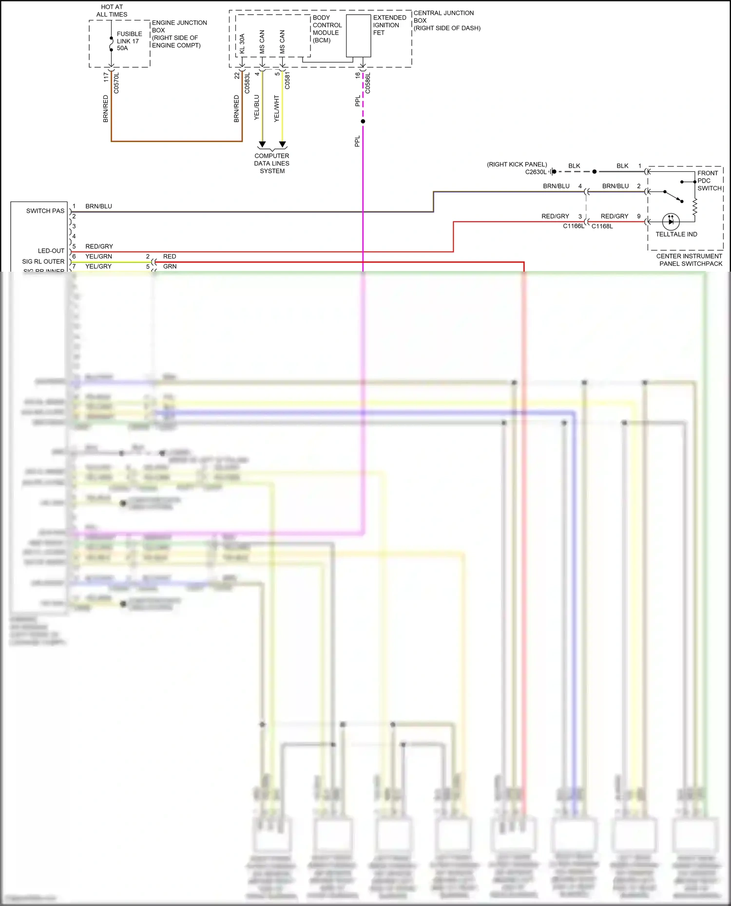 Wiring diagram left front outer parking aid sensor for Land Rover Discovery IV facelift (2013-2016) (1 of 1)